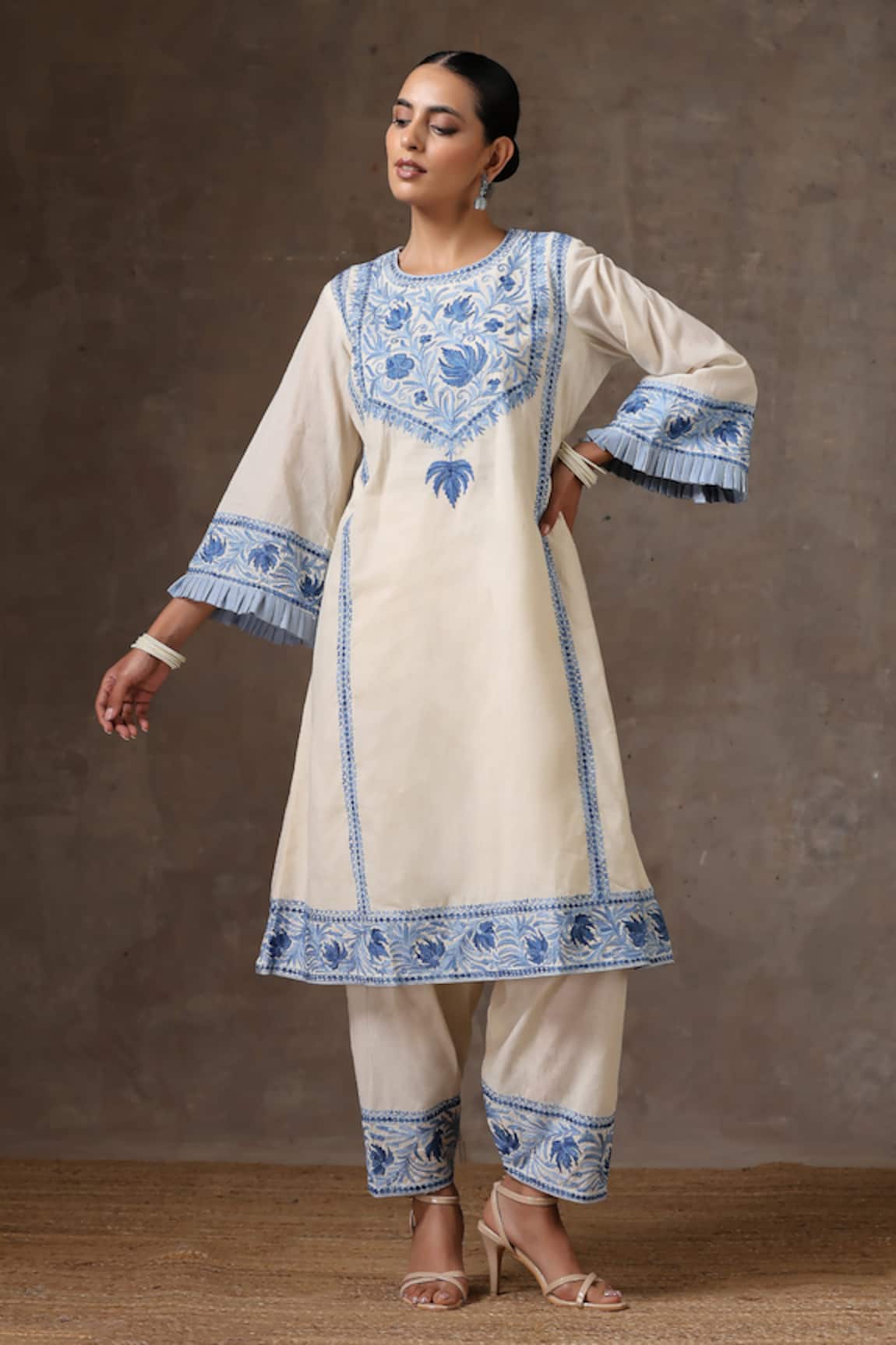 Wazir C Cotton Embroidered A-Line Kurta & Salwar Set