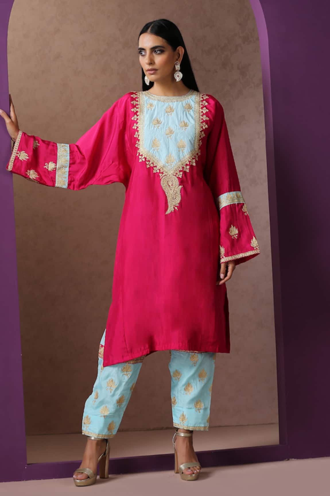 Wazir C Silk Embroidered Pheran & Salwar Set