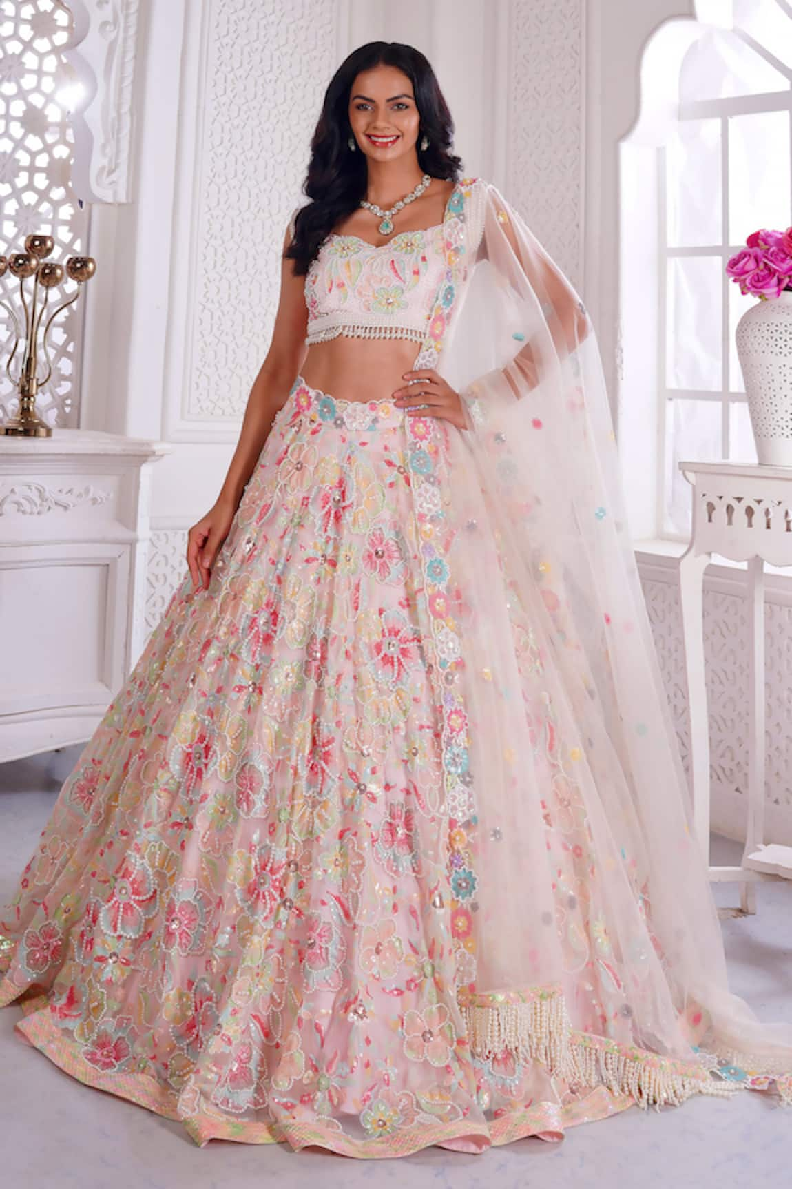 Label Priyanka Kar Hand Embroidered Blouse Bridal Lehenga Set