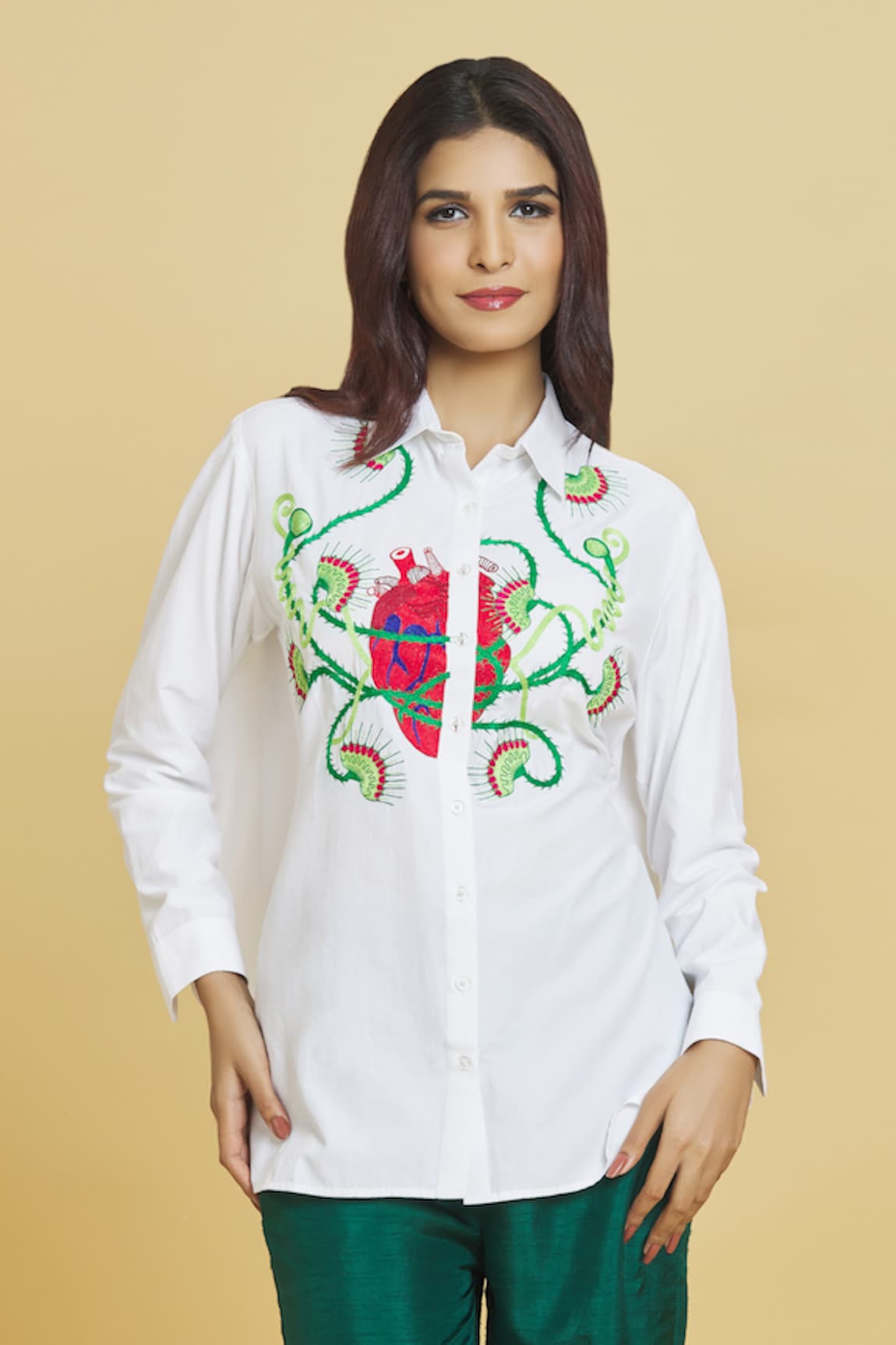 Aiman Remake Love Heart Embroidered Shirt