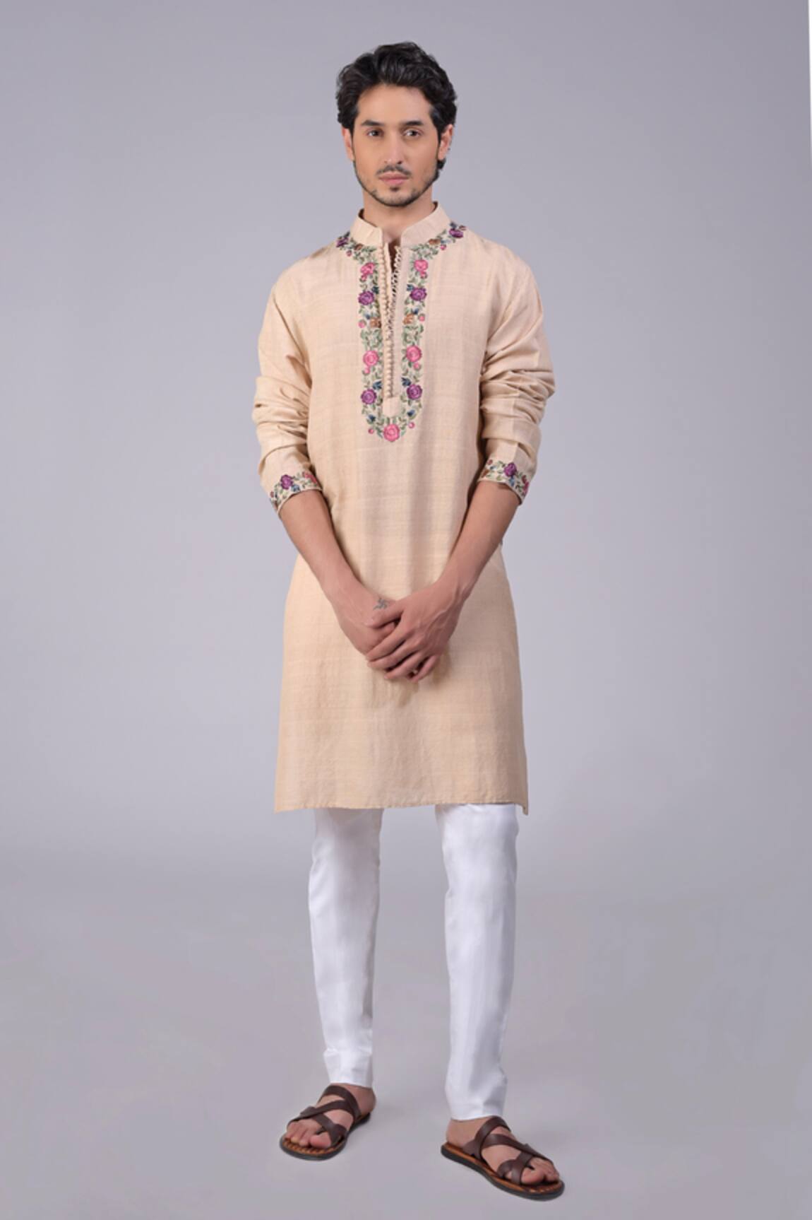 Talking Threads Band Collar Floral Embroidered Kurta