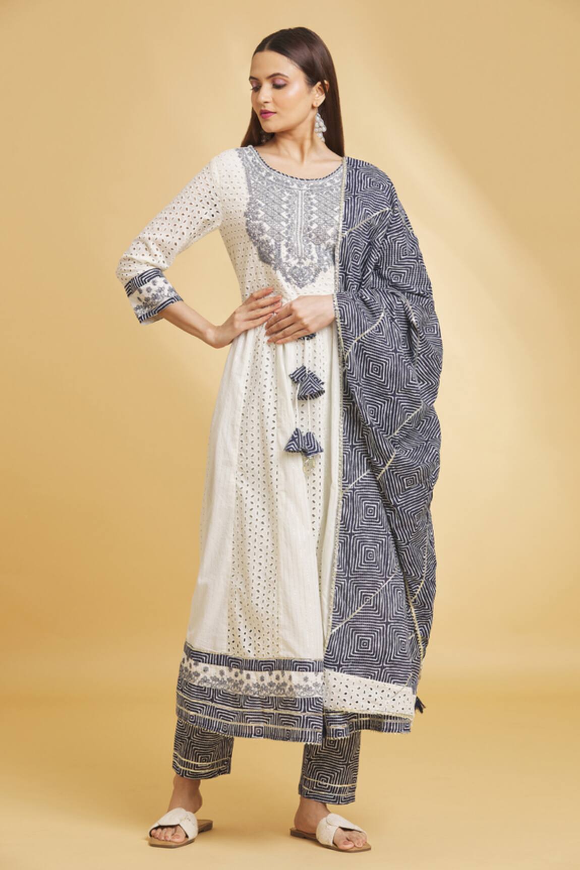 Adara Khan Schiffli Cut Work Pattern Anarkali Set