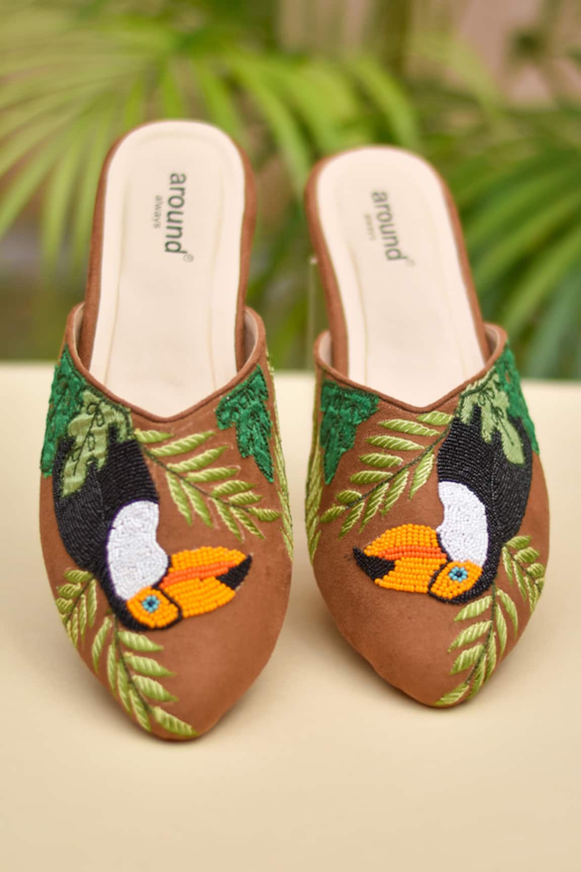 Around Always Pecky Toucan Embroidered Mules
