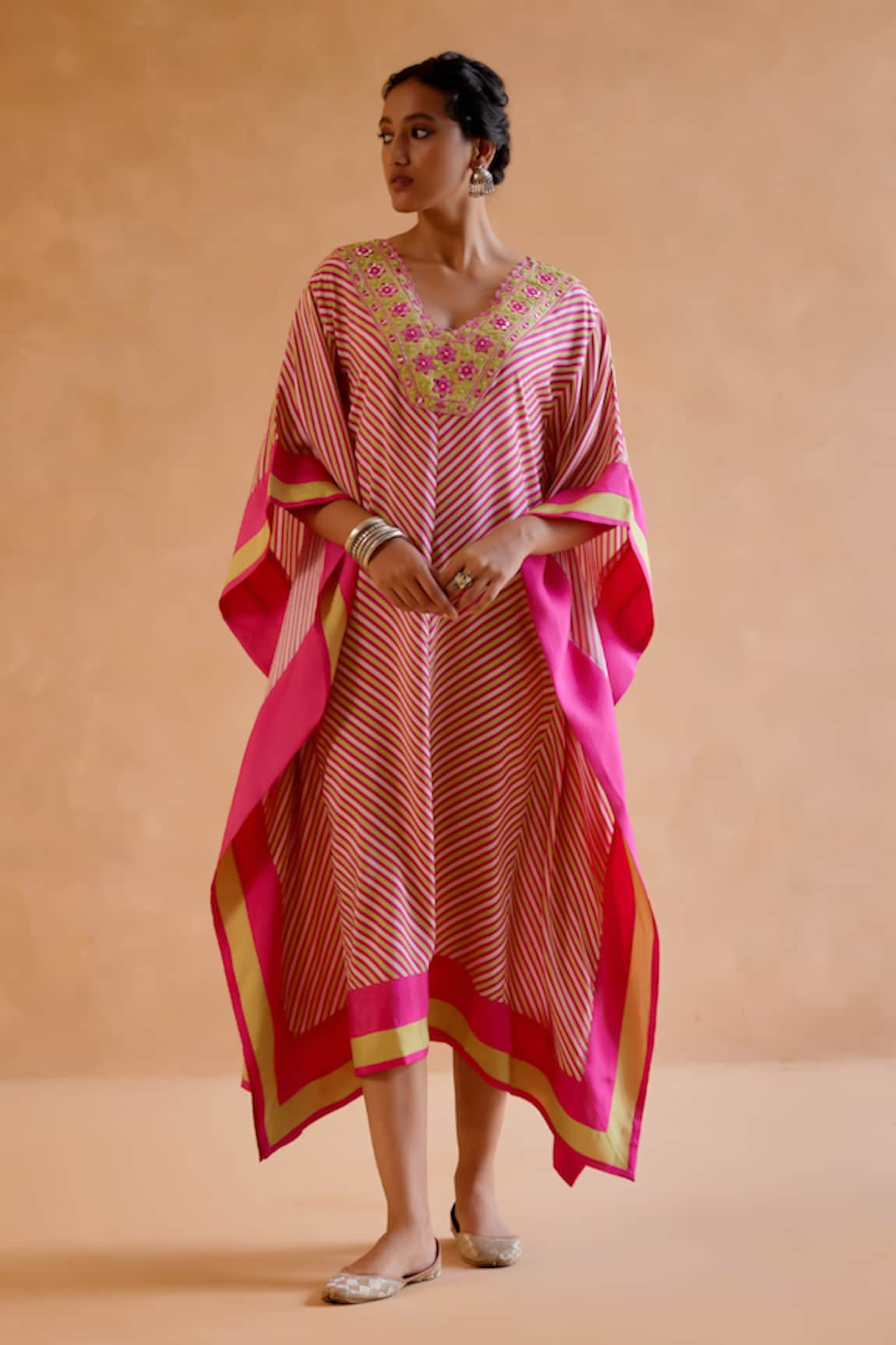 Amisha Kothari Mohini Stripe Print Embroidered Kaftan