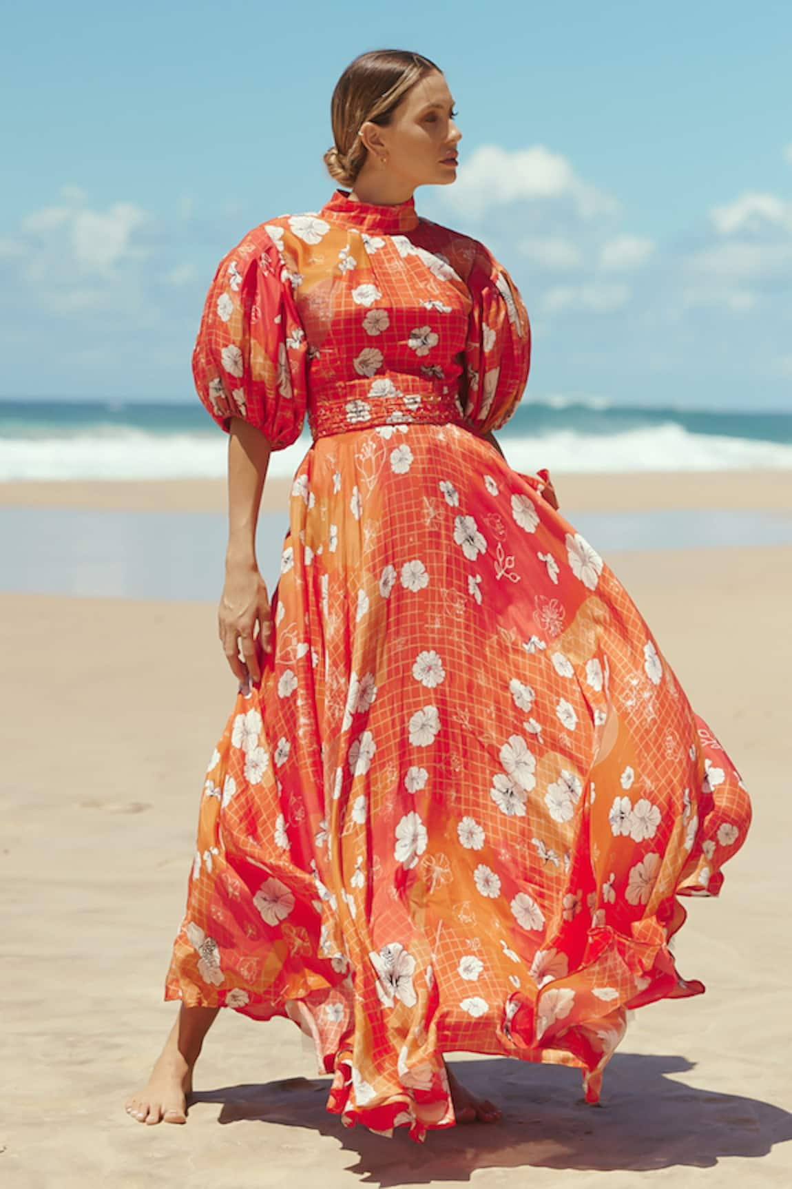 Sruti Dalmia Hibiscus Print Puff Sleeve Dress