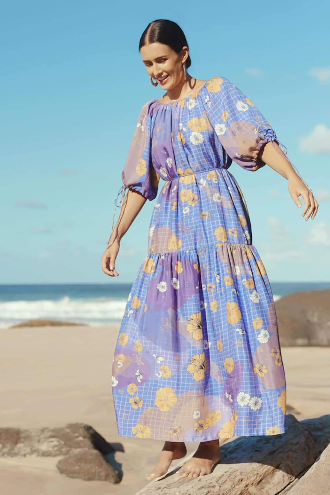 Sruti Dalmia Hand Painted Hibiscus Pattern Maxi Dress