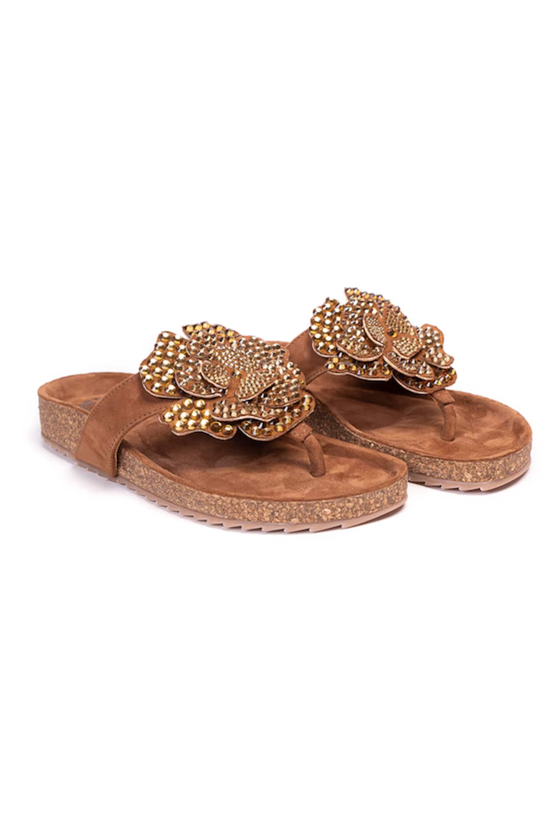 Stilista Brown Leather Embellished Flats 