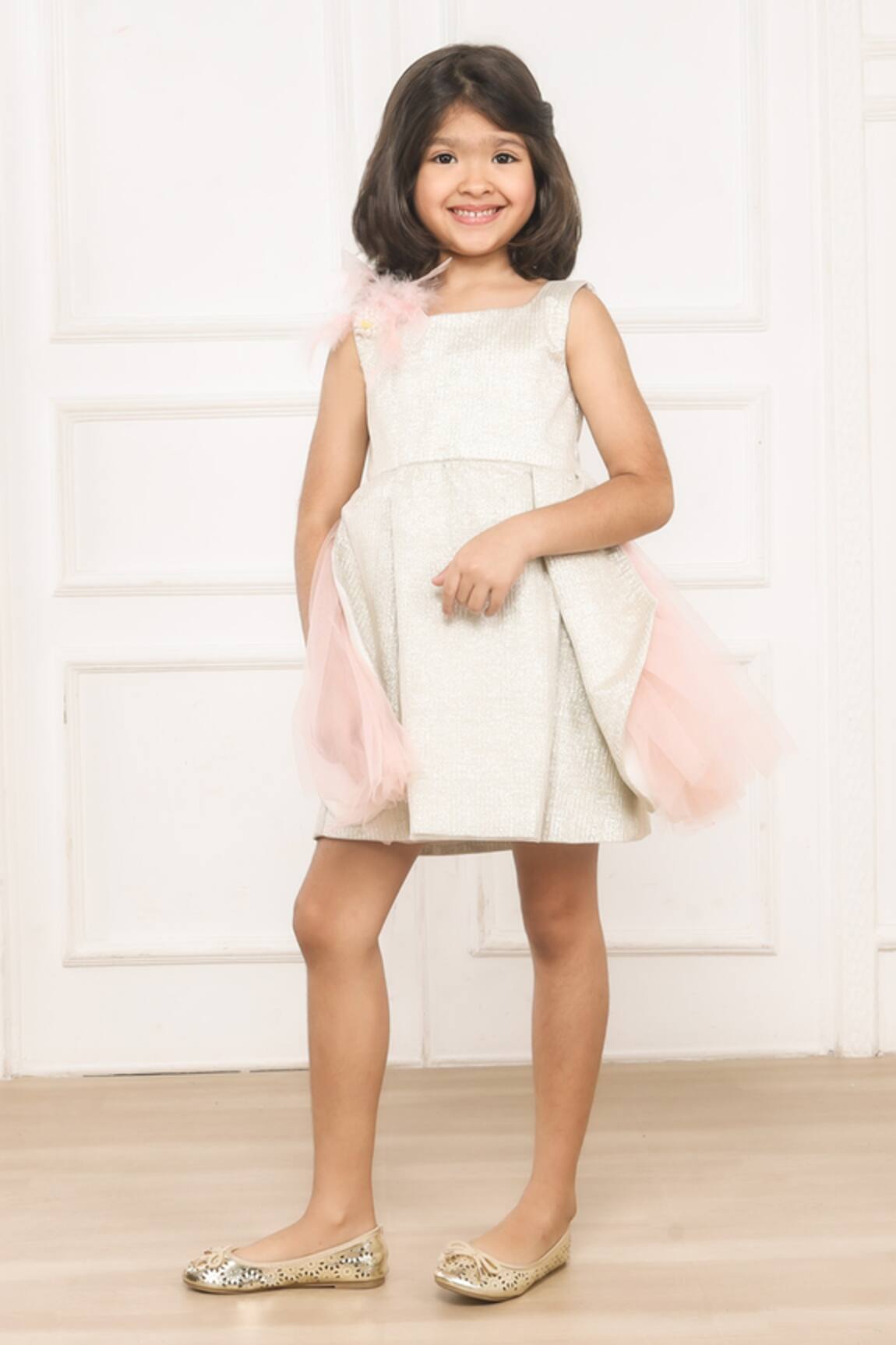 Pinkcow designs pvt ltd Floral Sequin & Feather Embellished Dress