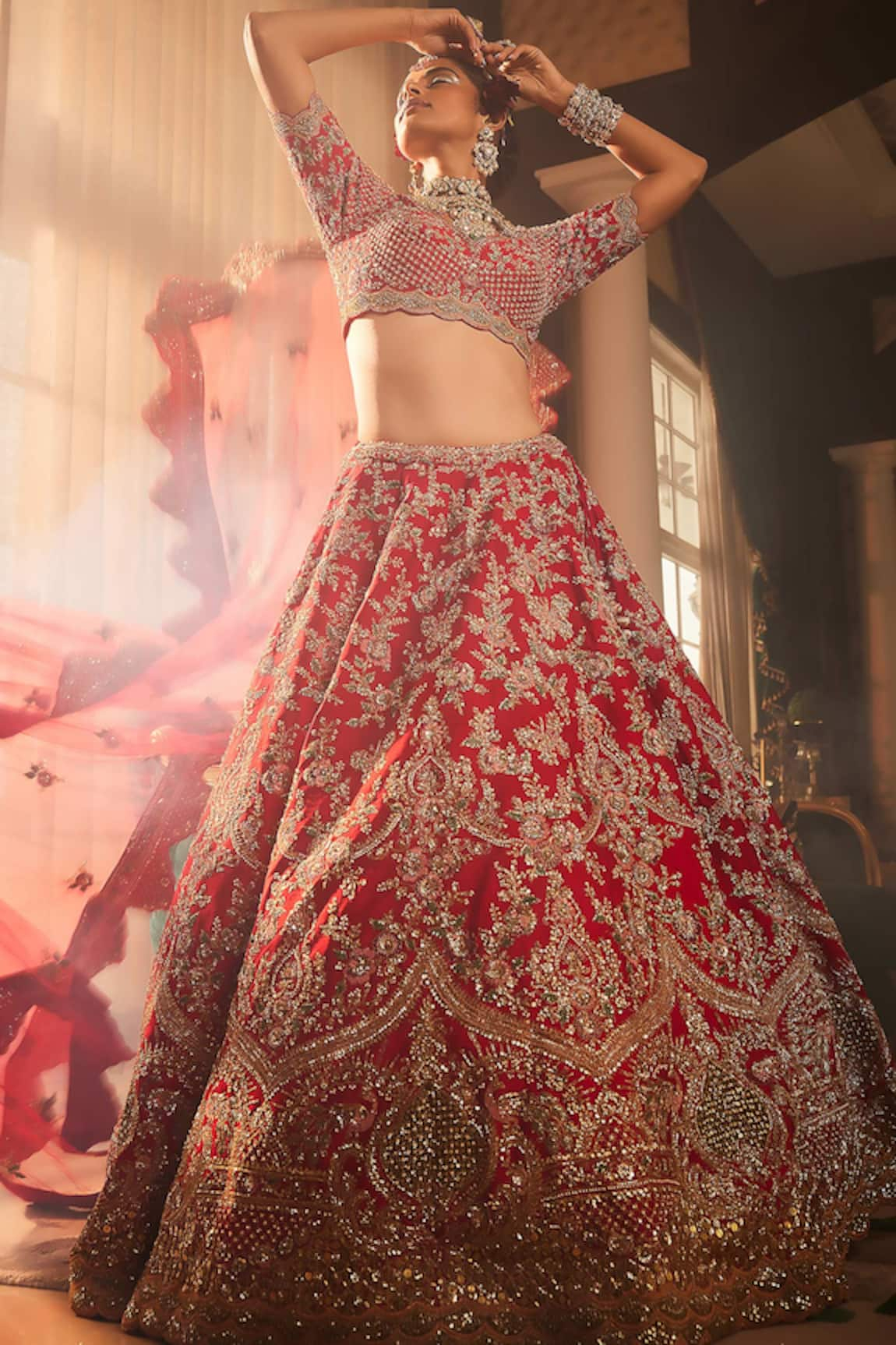 Kalighata Isra Raw Silk Zardozi Embroidered Bridal Lehenga Set