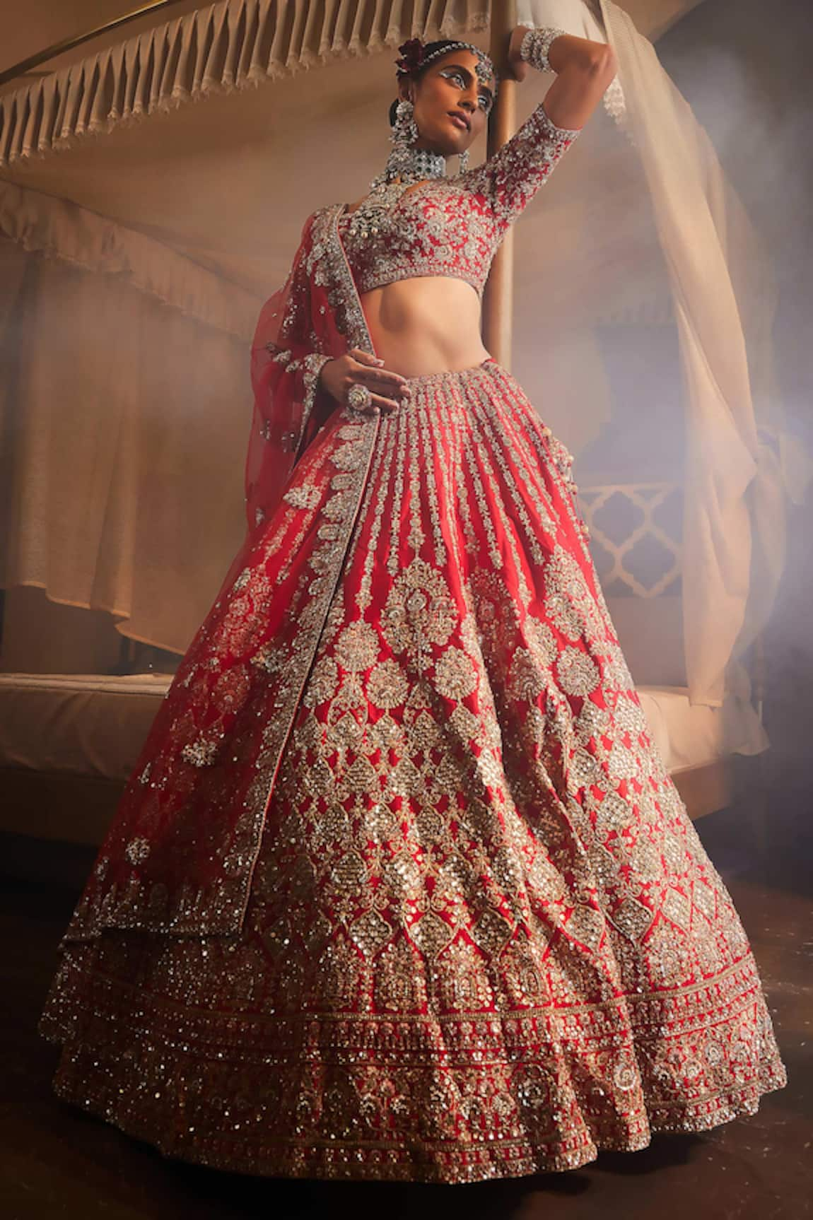 Kalighata Jahanara Raw Silk Embroidered Bridal Lehenga Set