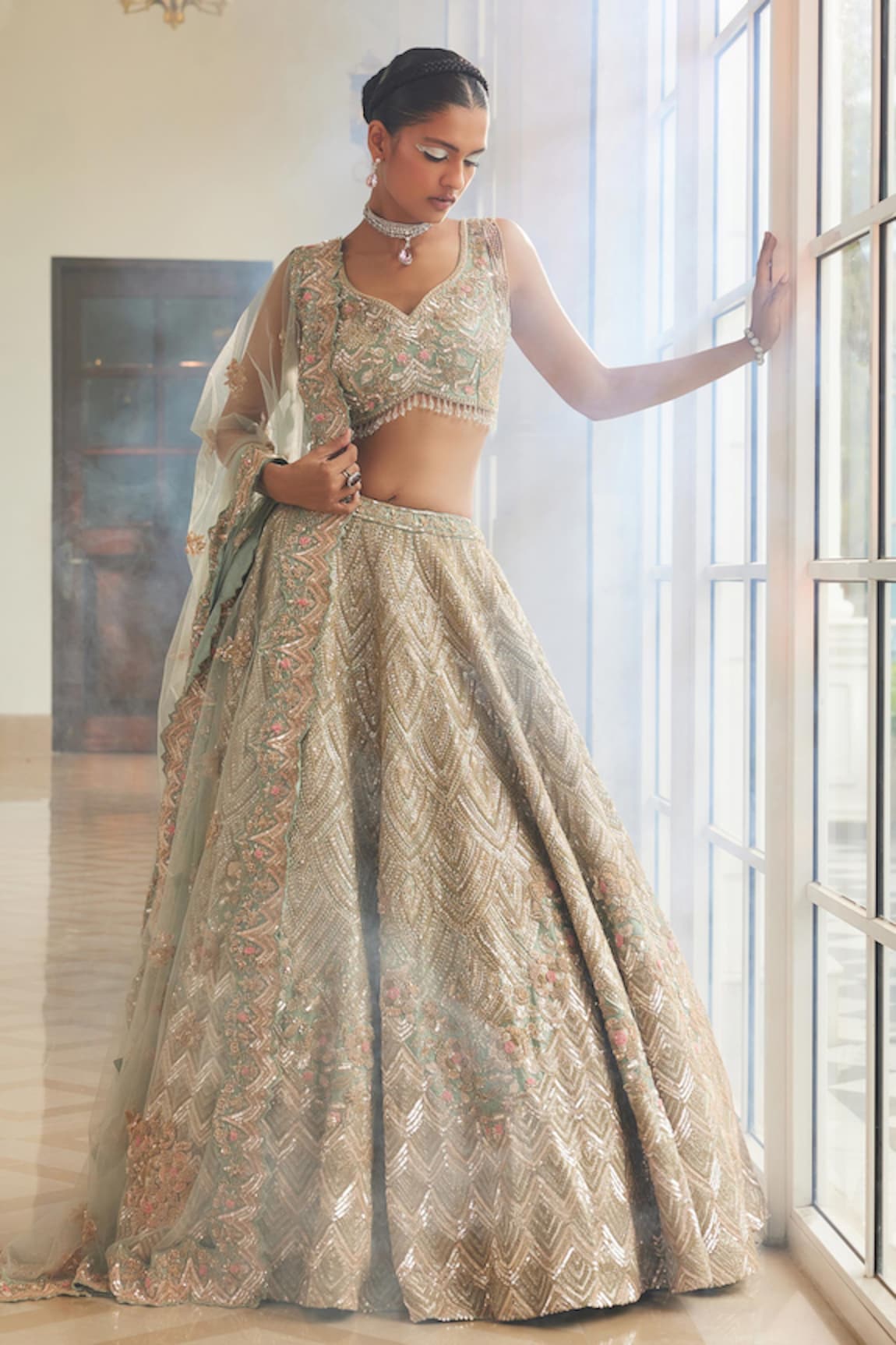 Kalighata Shelly Sequin Embroidered Bridal Lehenga Set