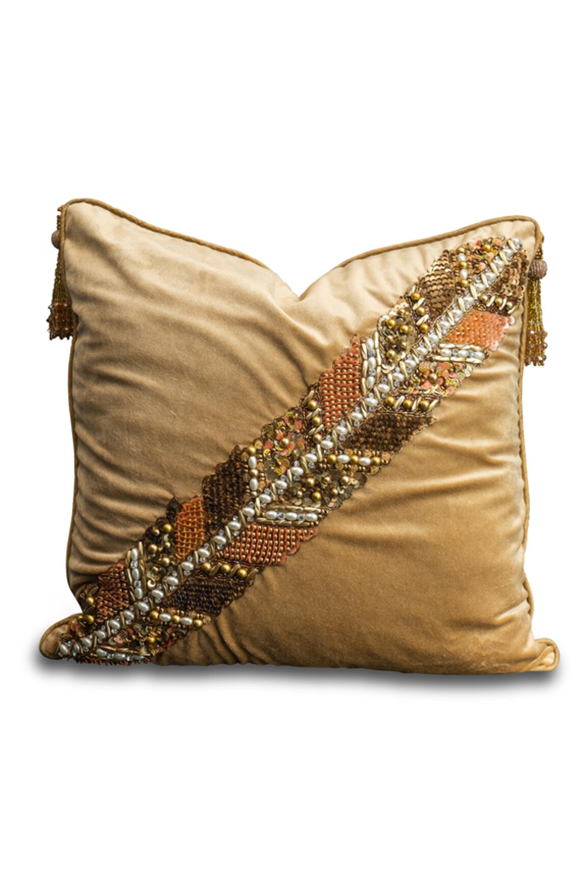 SITTARA WORKZ Feather & Bead Embroidered Cushion