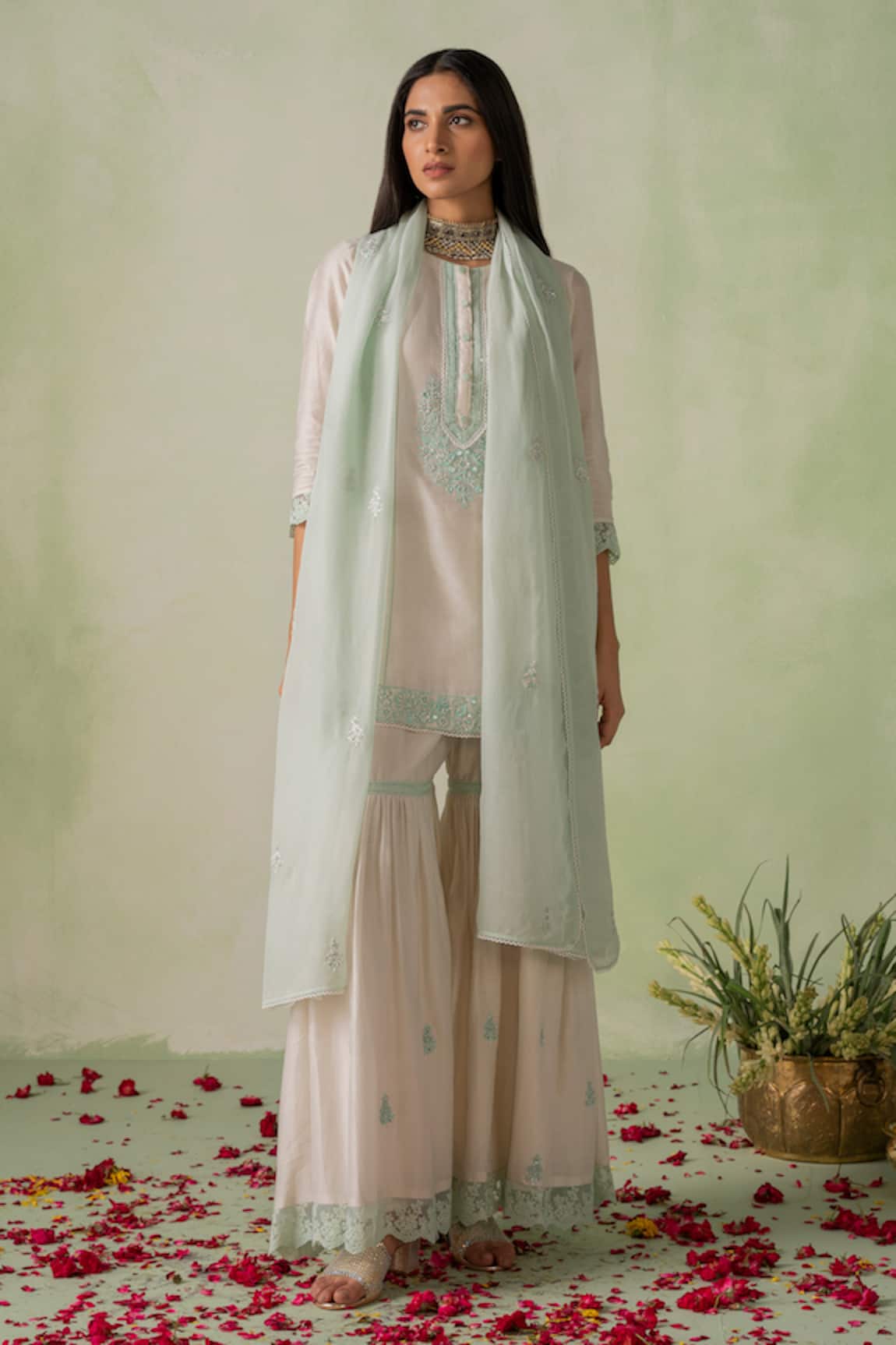 VARUN CHHABRA Chanderi Resham Embroidered Kurta Gharara Set