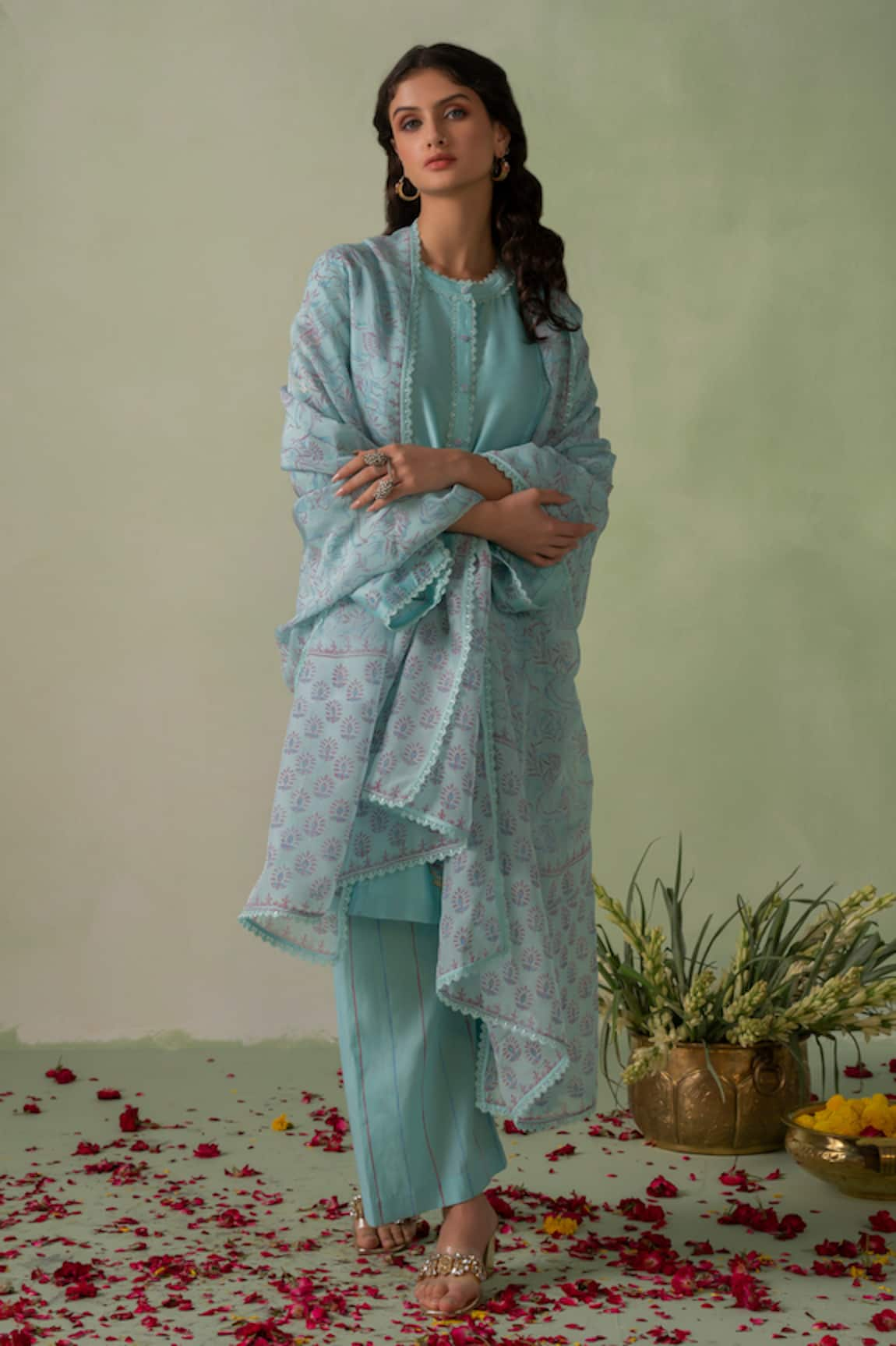 VARUN CHHABRA Block Print Chanderi Silk Kurta Set