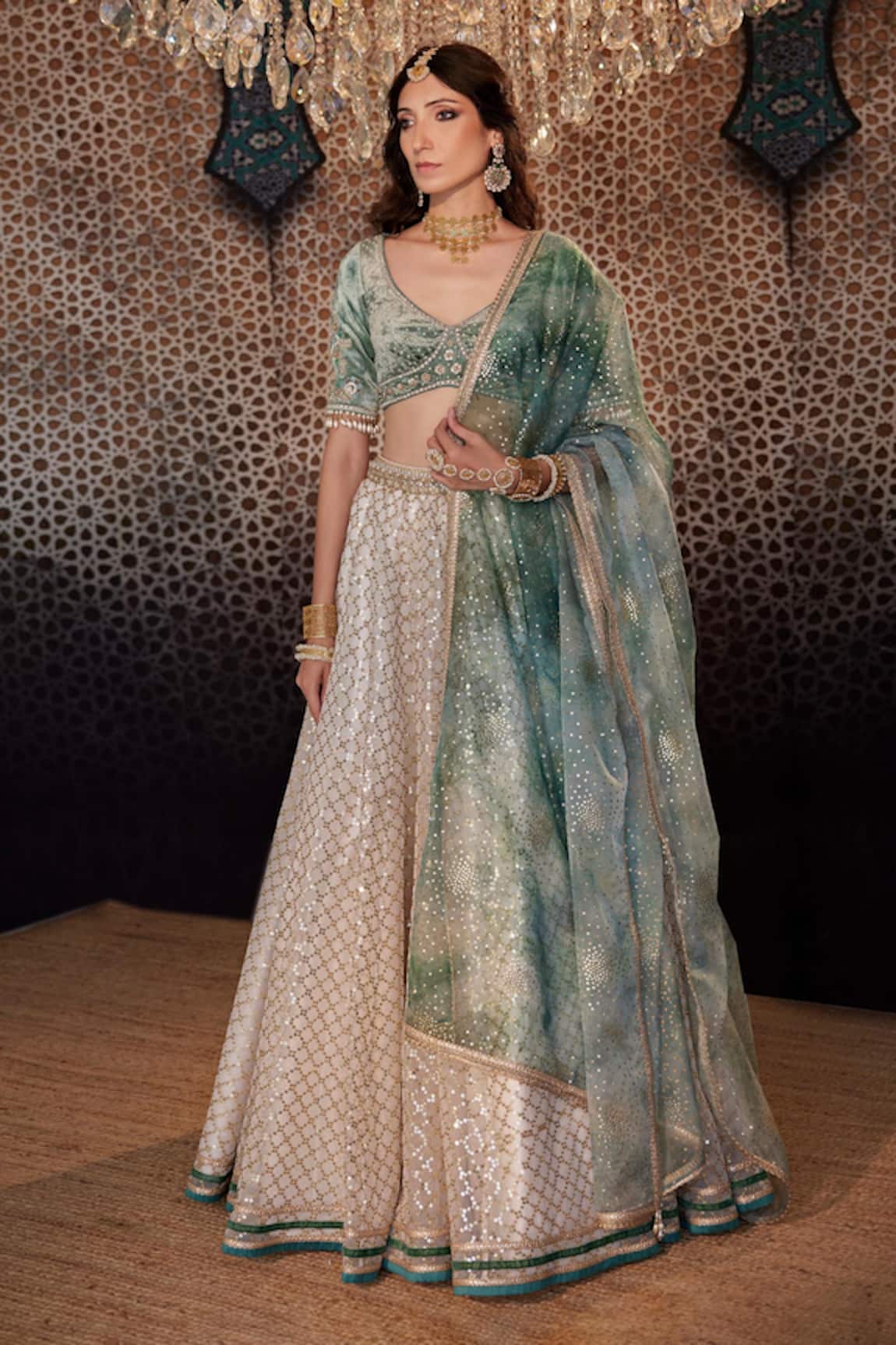 Cedar & Pine Sequin Jaali Embroidered Lehenga Set