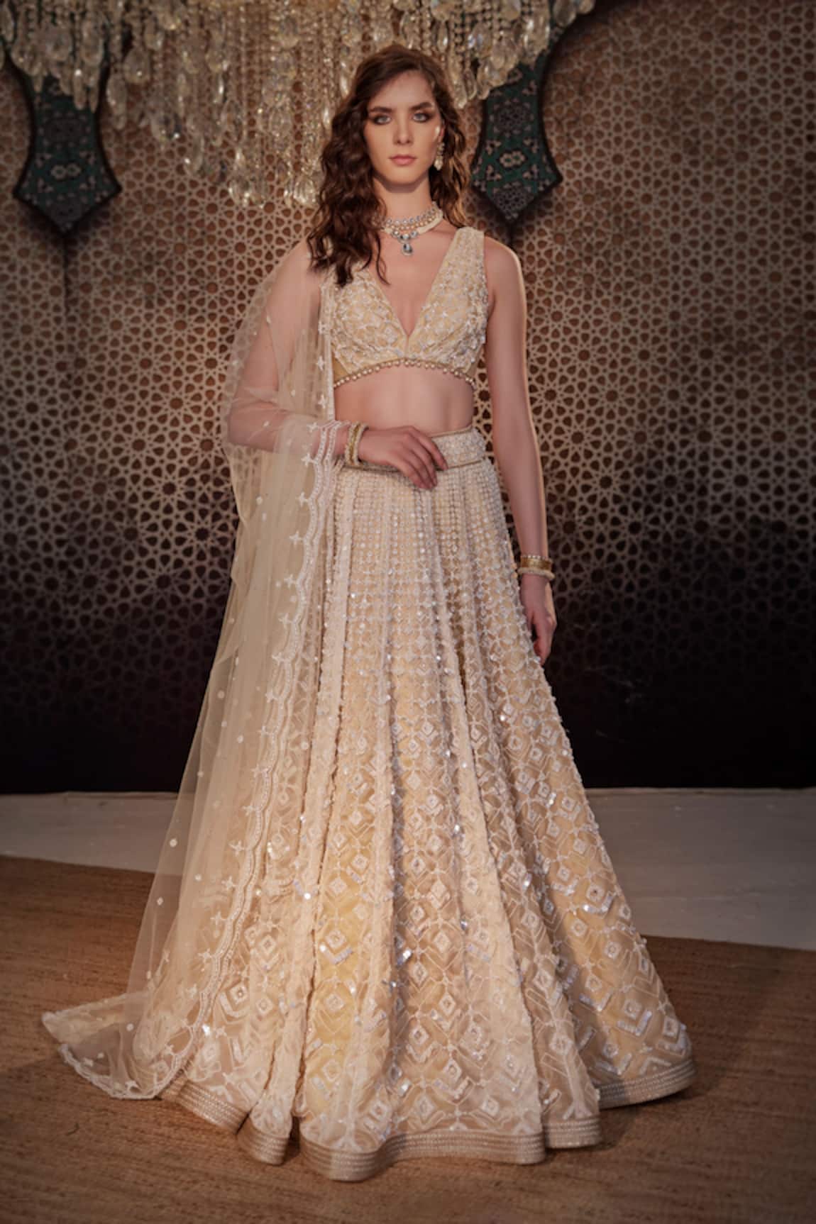 Cedar & Pine Organza Embroidered Bridal Lehenga Set