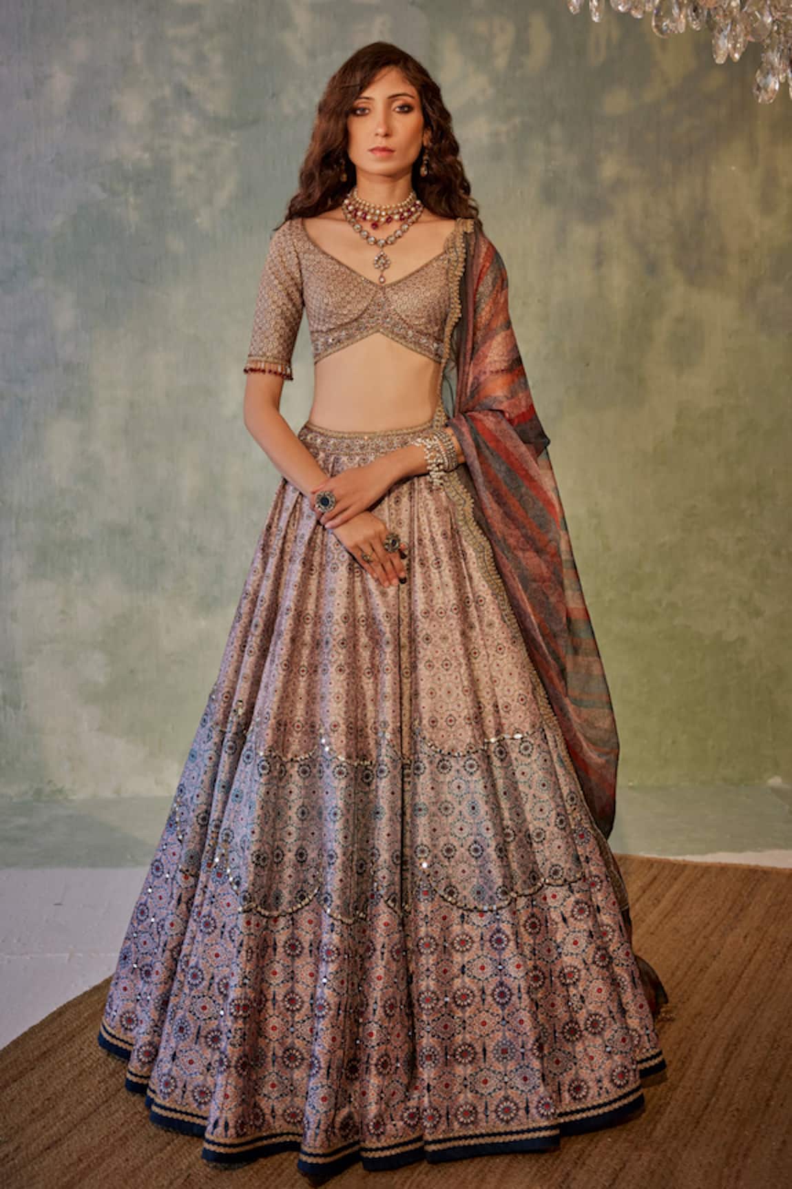 Dazzling Beige And Pink Heavy Embroidered Designer Lehenga Set – Zari  Banaras