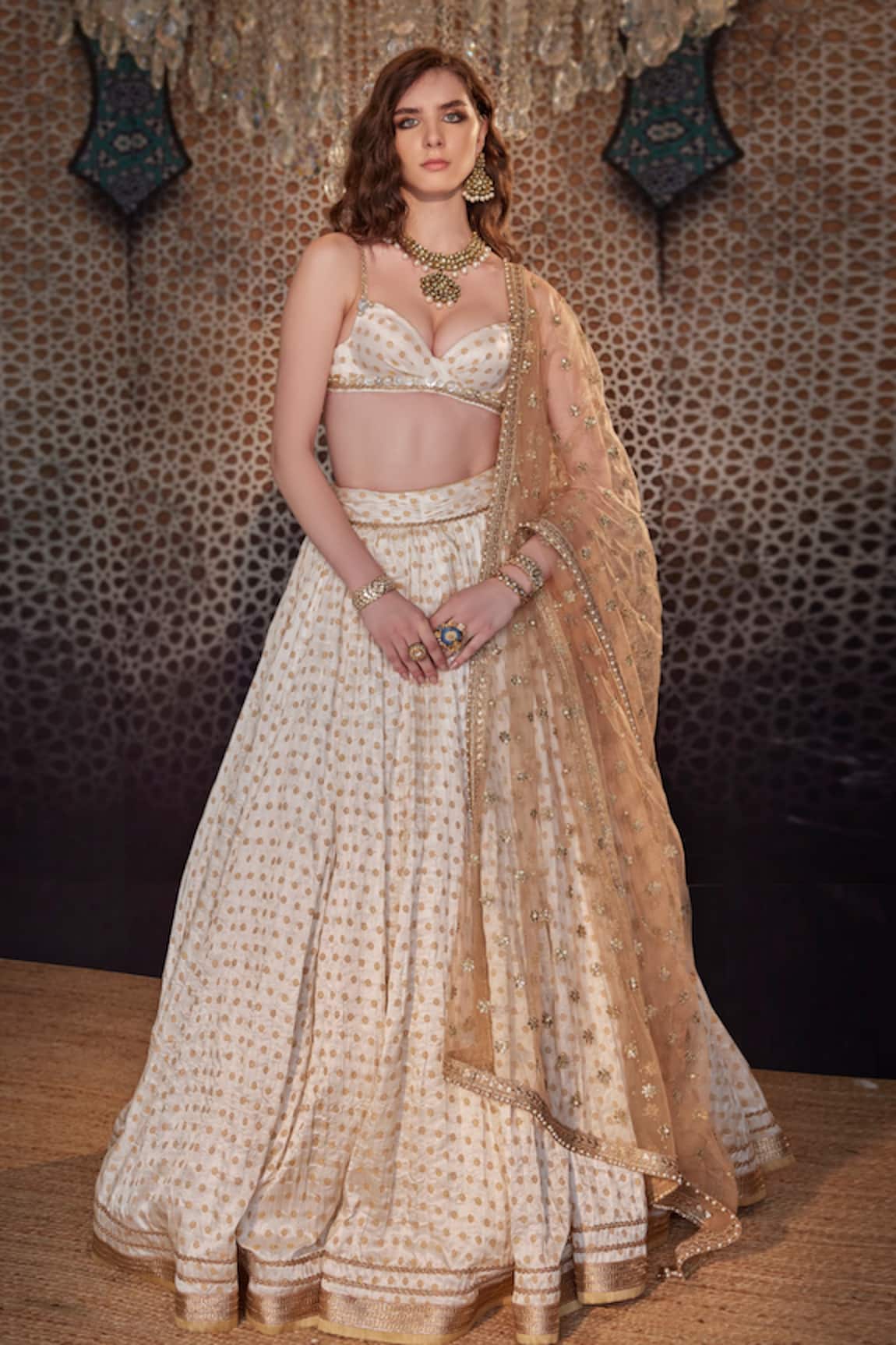 Cedar & Pine Brocade Crinkled Bridal Lehenga Set 