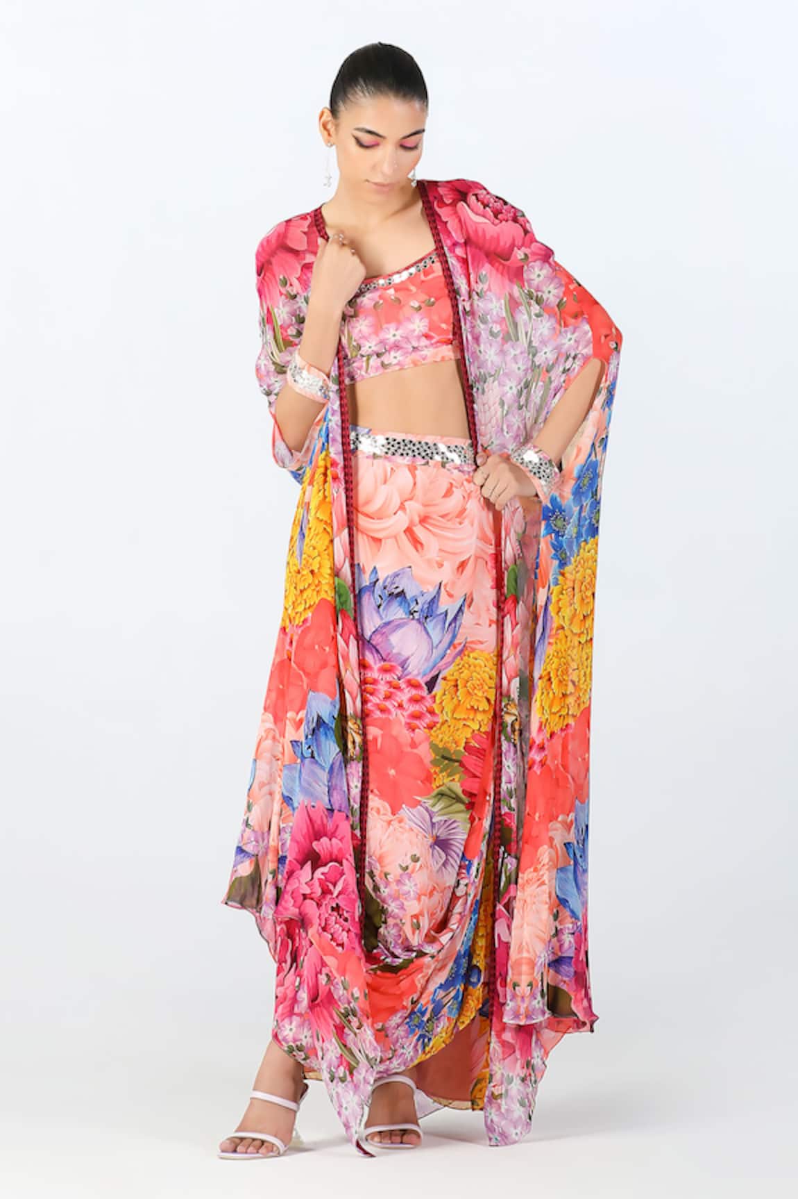 Limerick by Abirr N' Nanki Aster Botanic Pattern Cape Skirt Set