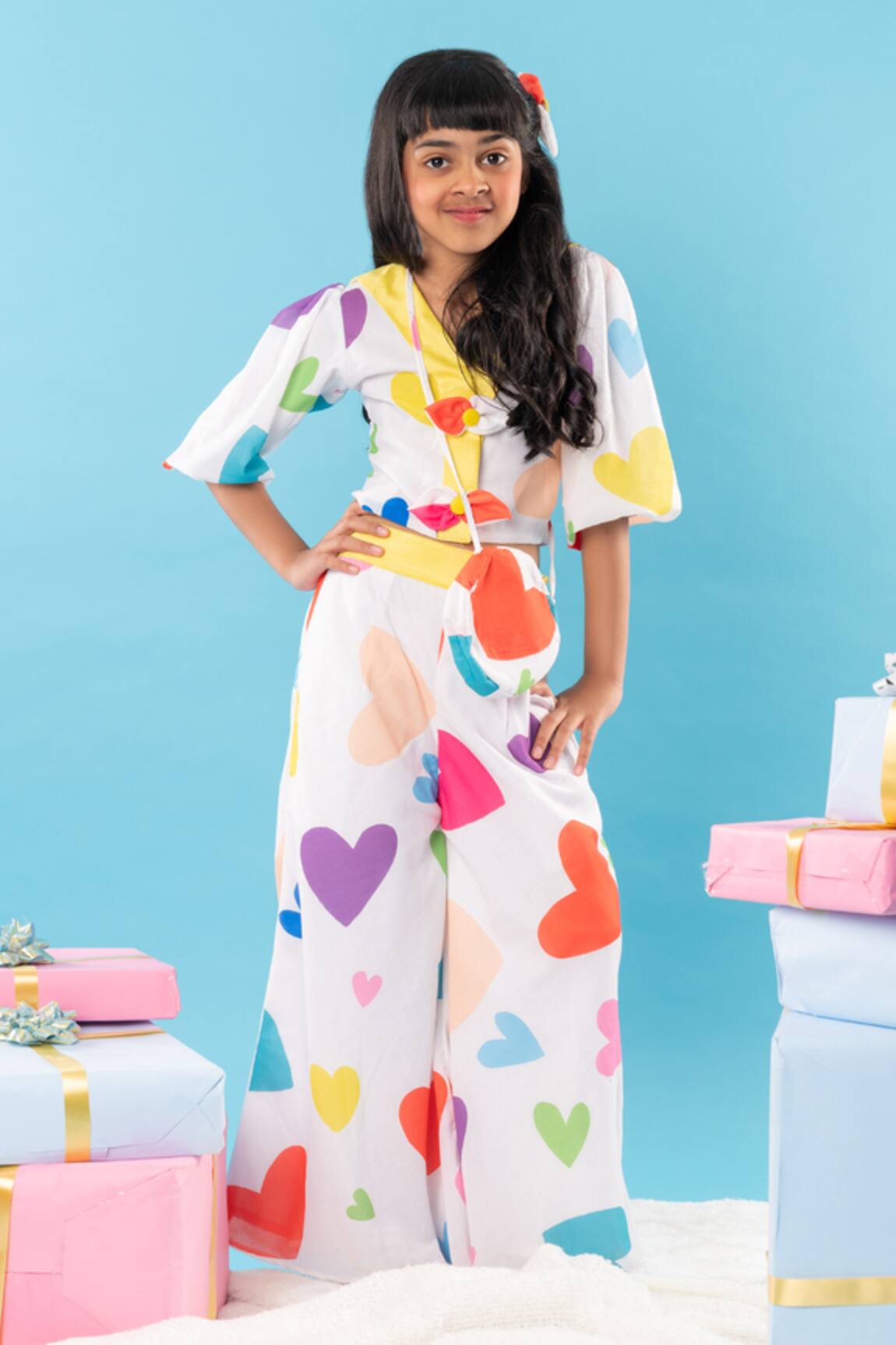 Kirti Agarwal - Pret N Couture Heart Print Crop Top & Palazzo Set