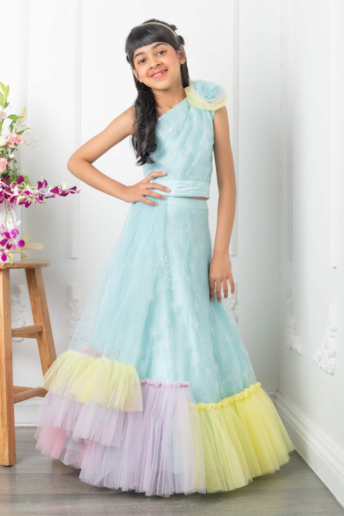 Kirti Agarwal - Pret N Couture Flora Blossom Ruffled Crop Top Lehenga Set