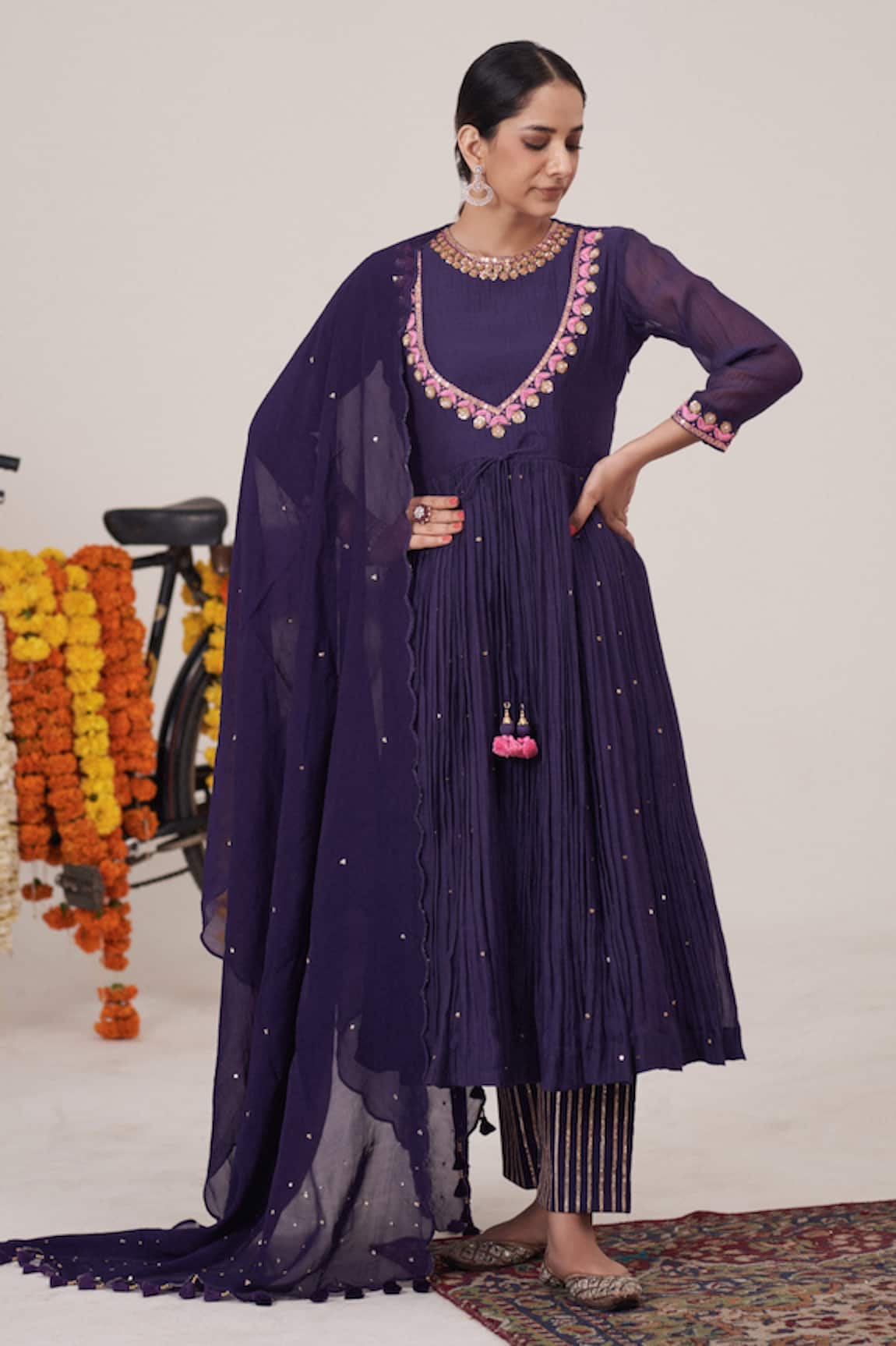 Hirika & Dhruti Tulip Embroidered Pleated Anarkali Pant Set