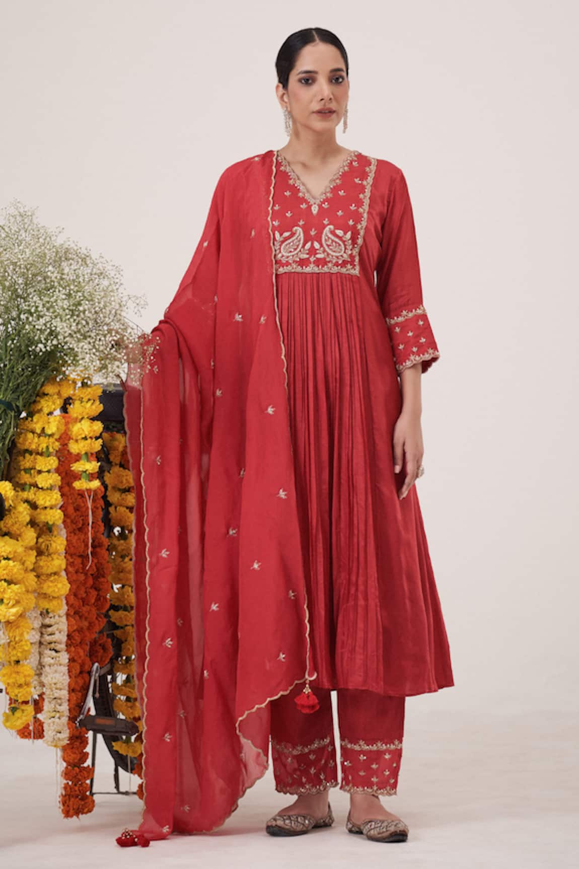 Hirika & Dhruti Pearls Paisley Embroidered Anarkali Pant Set