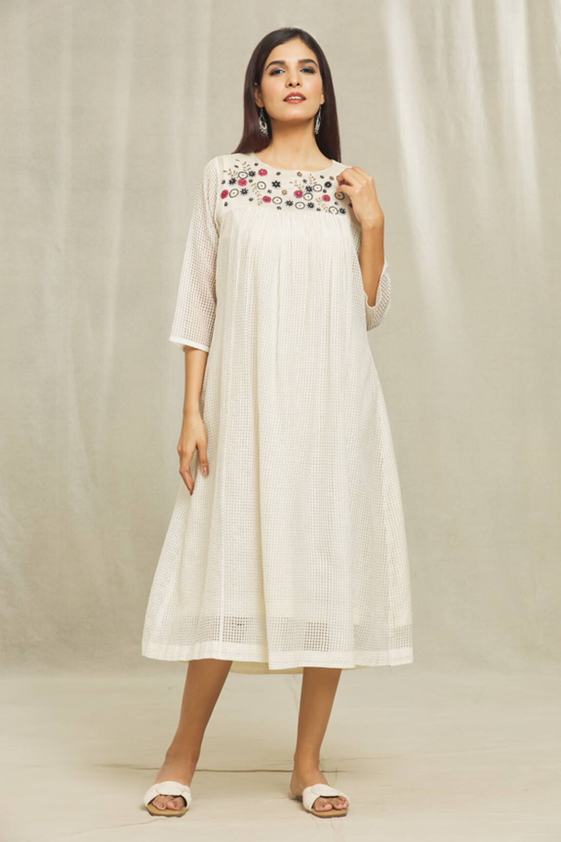 Bhusattva Floral Embroidered Yoke Dress