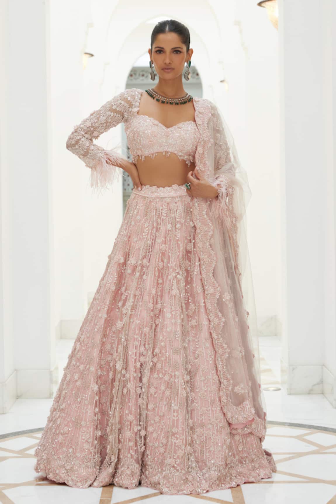 Nitika Gujral 3D Floral Embroidered Bridal Lehenga Set 