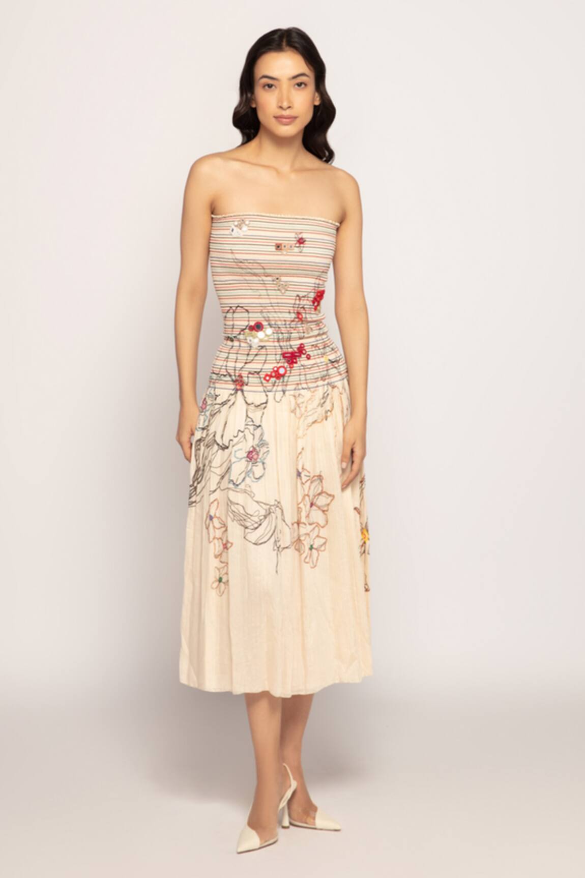 Saaksha & Kinni Periwinkle Print Strapless Dress