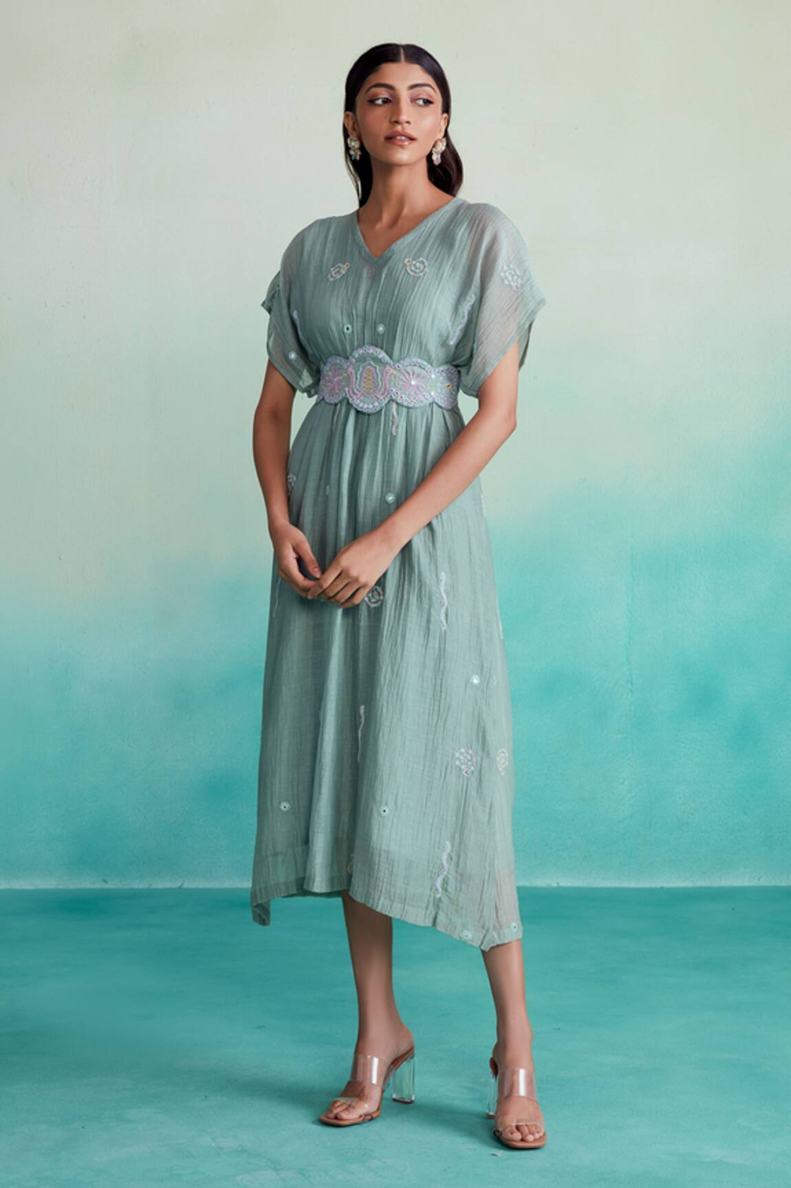 The Right Cut Aquarelle Hand Embroidered Chanderi Dress