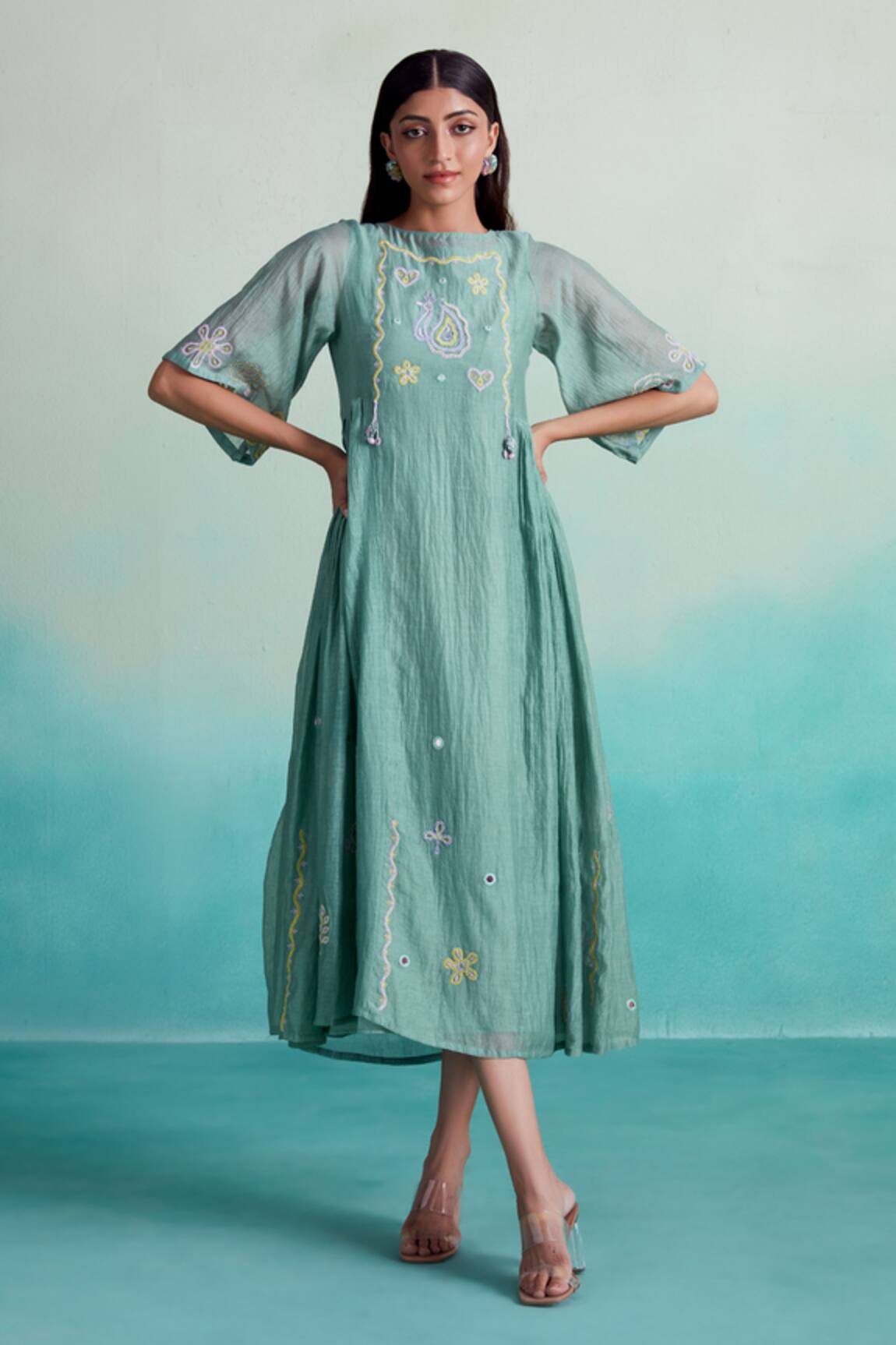 The Right Cut Enchantmint Hand Embroidered Chanderi Dress