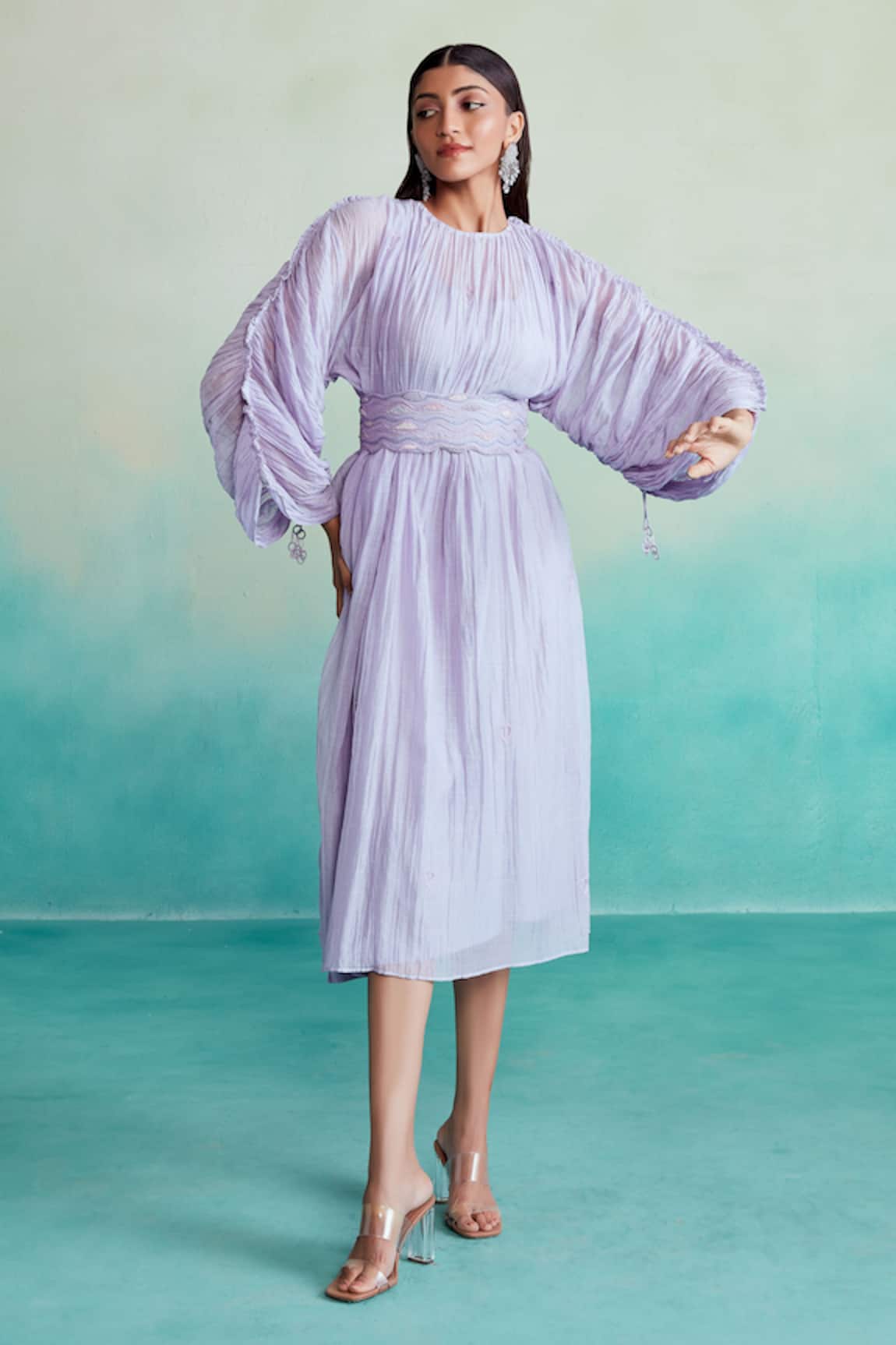 The Right Cut Amethyst Chanderi Dress With Belt