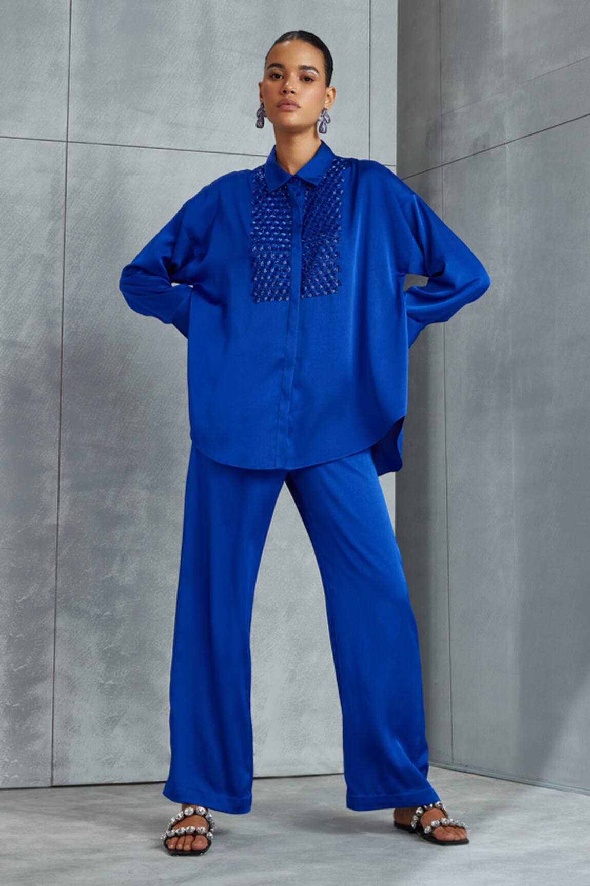 Namrata Joshipura Metallic Hexagon Embellished Boxy Shirt & Pant Set