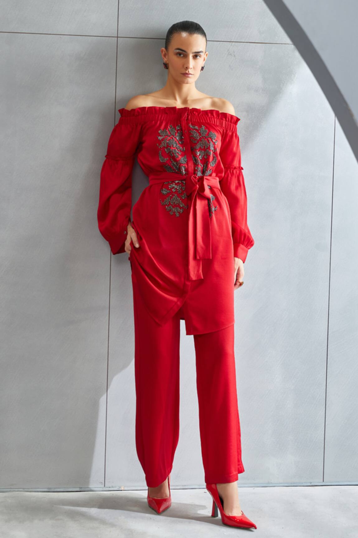 Namrata Joshipura River Leaf Off Shoulder Top & Pant Set