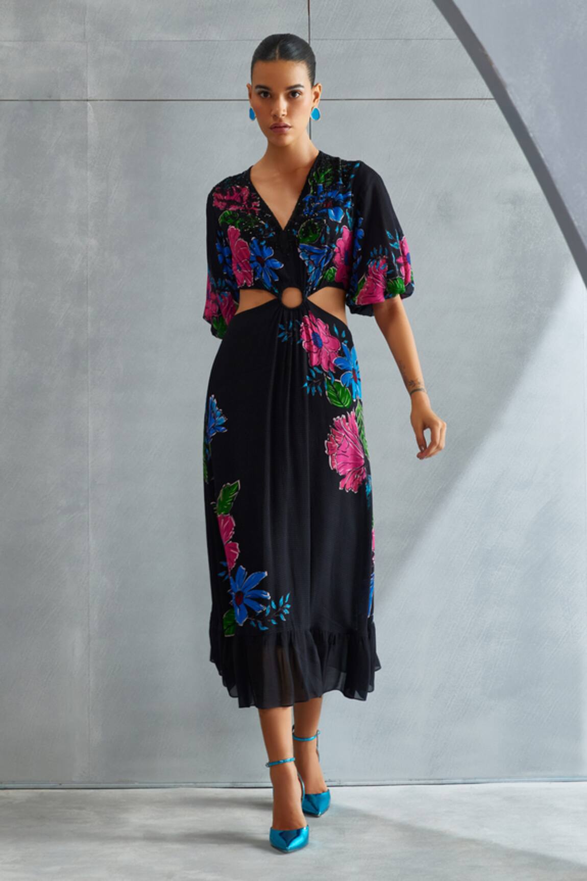 Namrata Joshipura Zinnia Waist Cut Out Floral Pattern Dress