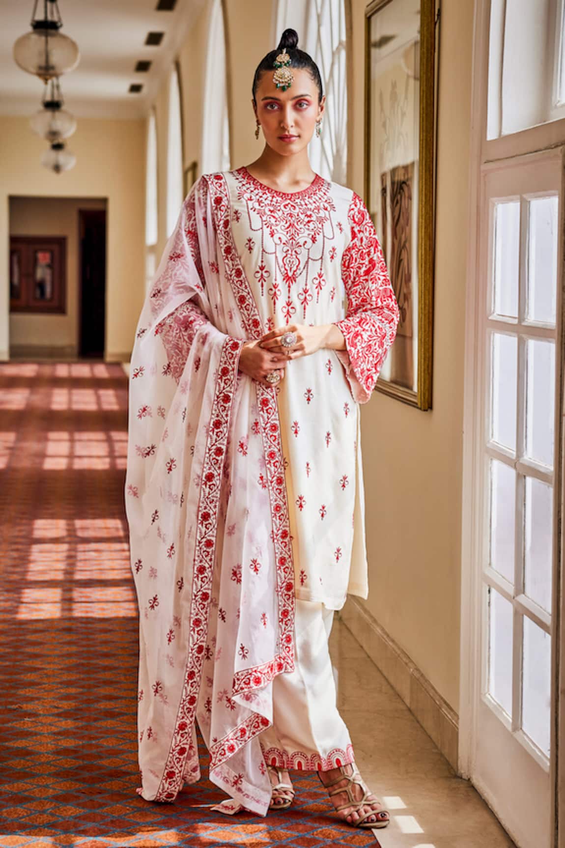 The Royaleum Shikargah Pattern Resham Embroidered Kurta Pant Set