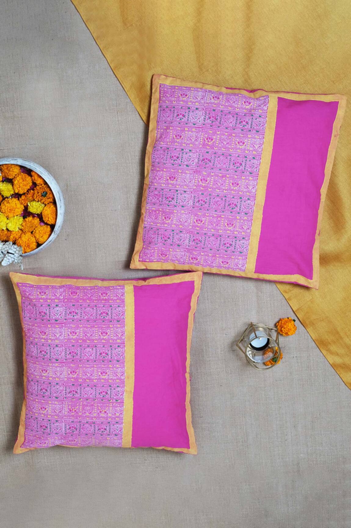 Inheritance India Pata Cotton Printed Cushion Covers - Set of 4