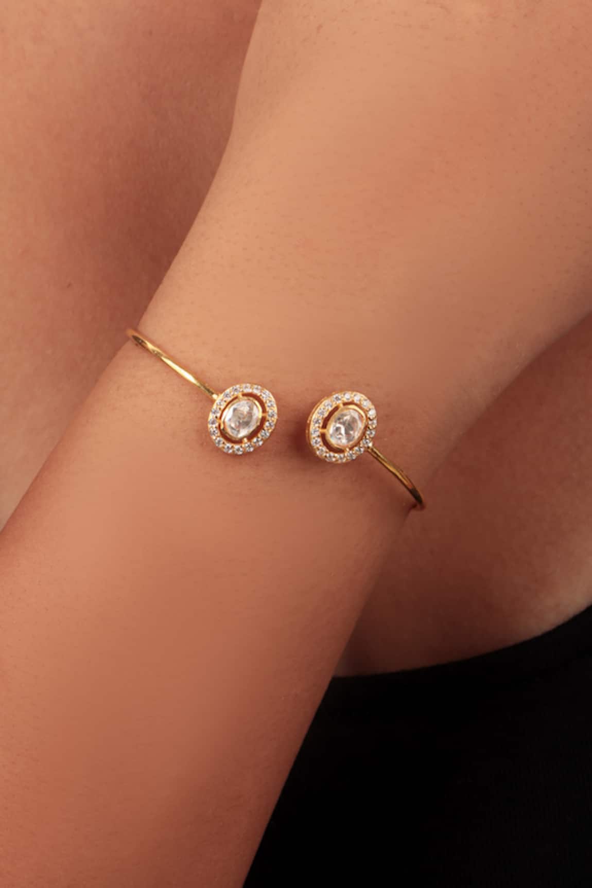 Sica Jewellery Moissanite Polki Embellished Cuff Bracelet 