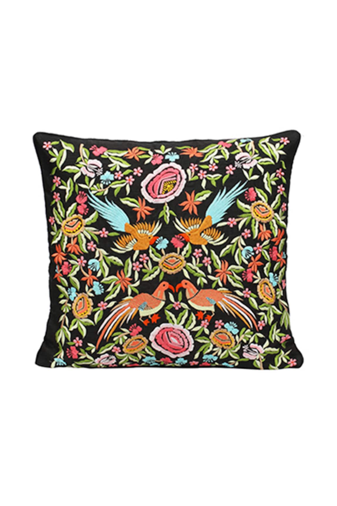 Perenne Design Silk Embroidered Square Cushion Cover with Filler