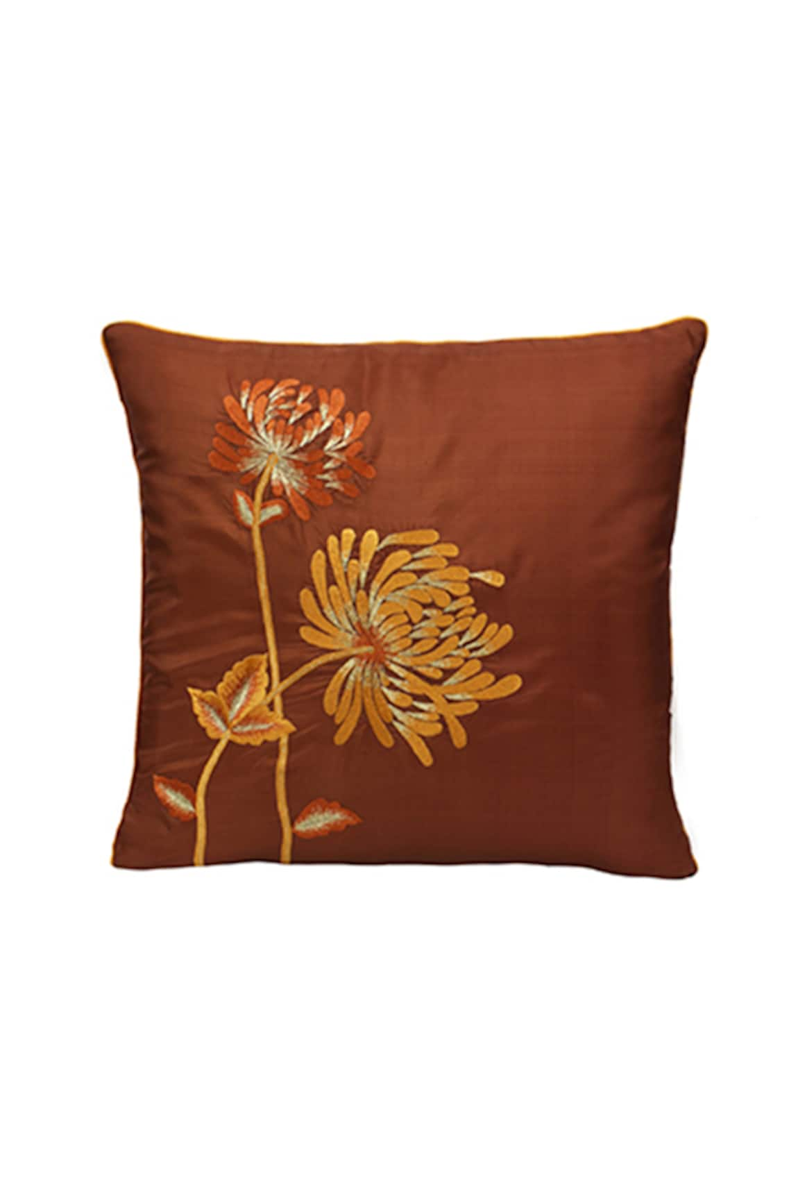 Perenne Design Silk Embroidered Square Cushion Cover with Filler