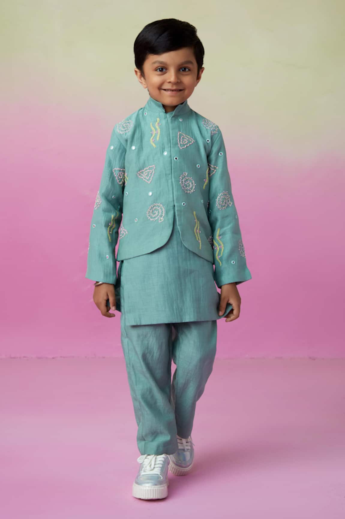 The Right Cut Ocean Voyager Embroidered Nehru Jacket Set