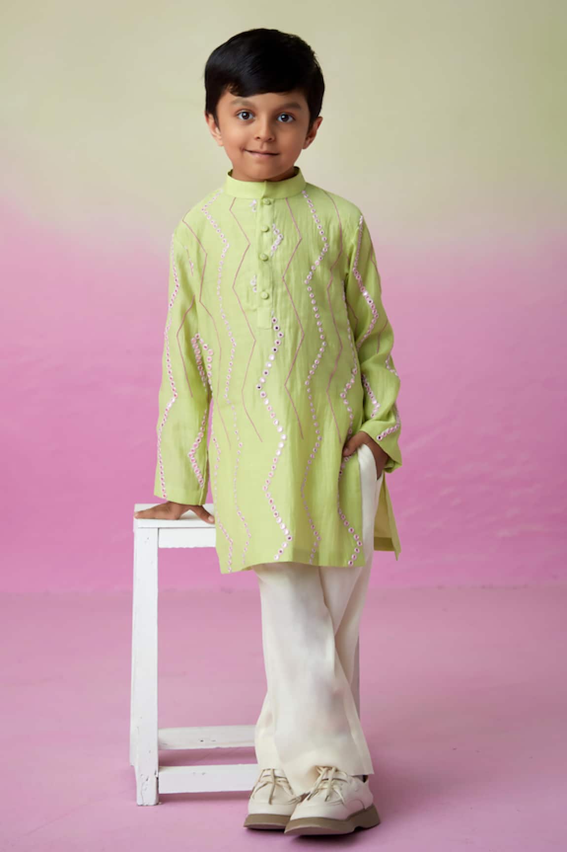 The Right Cut Sunny Daydream Embroidered Kurta & Pant Set