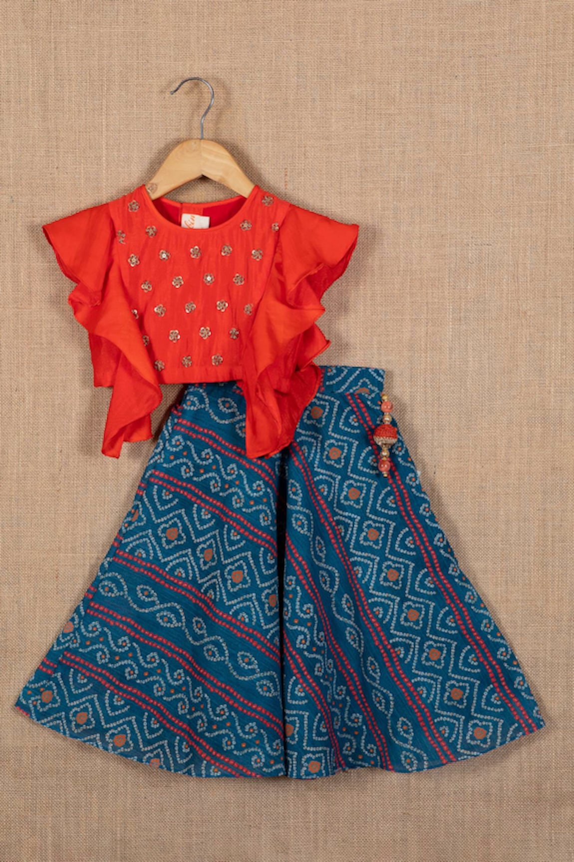 Minikin Bandhej Print Lehenga & Crop Top Set