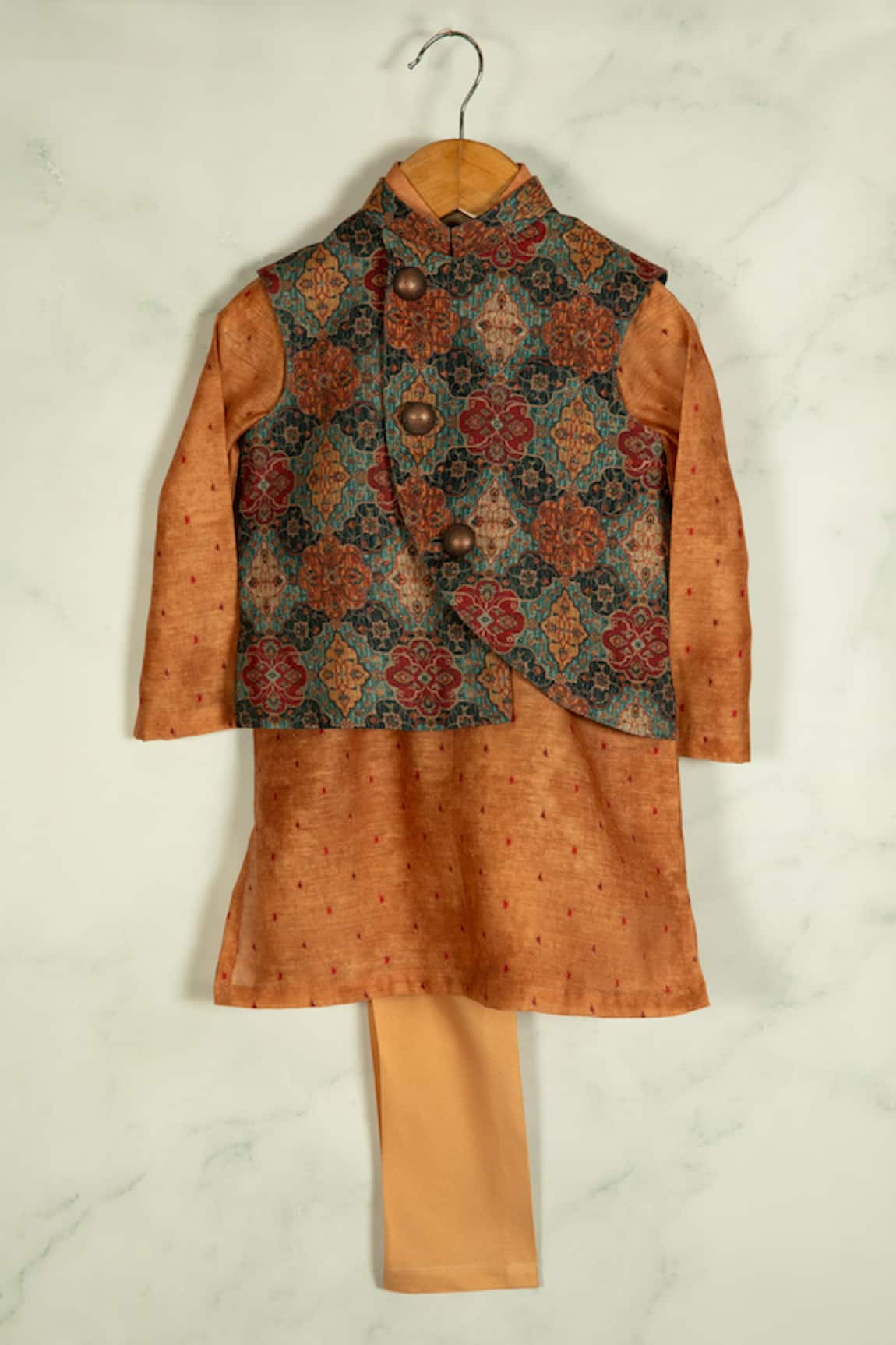 Minikin Overlap Printed Bundi & Kurta Set