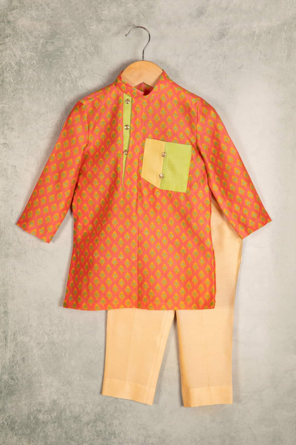 Minikin Chanderi Silk Mor Pankh Print Kurta Set