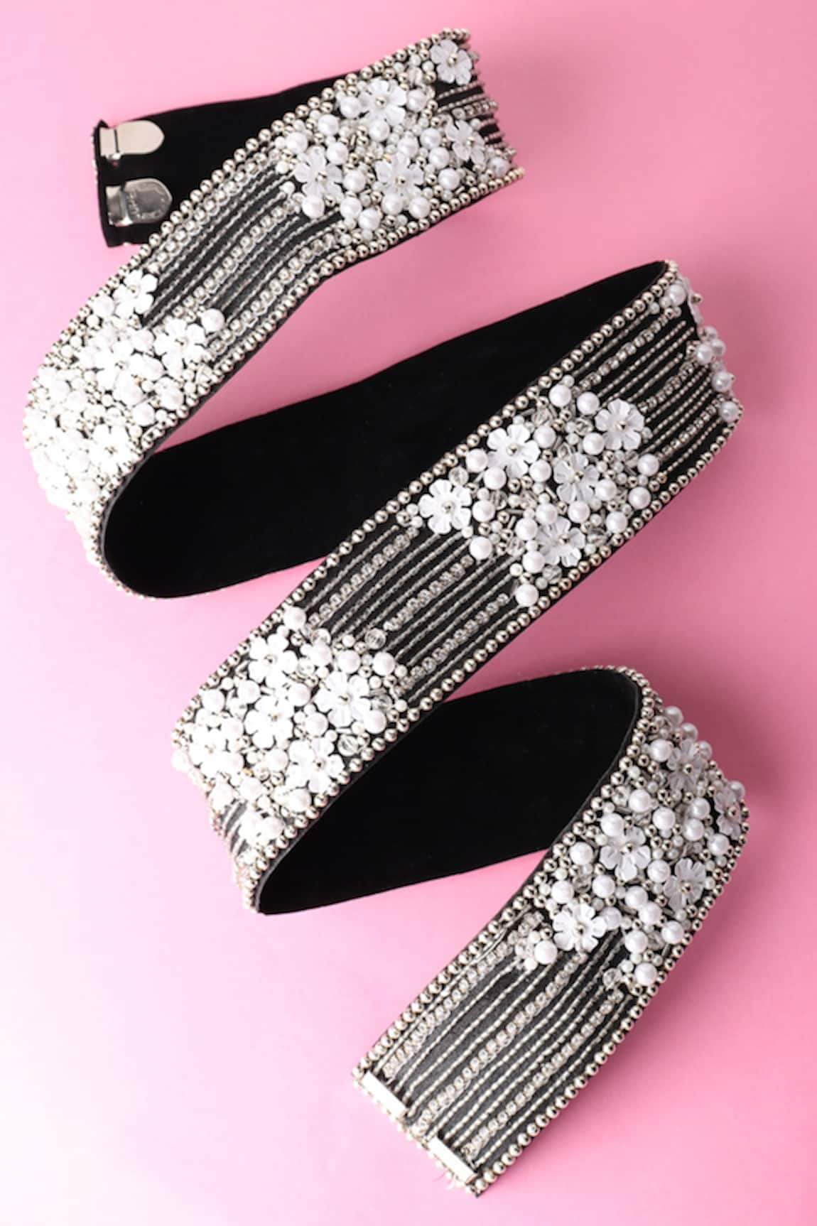 Modarta Silk Pearls & Crystal Hand Embroidered Belt 