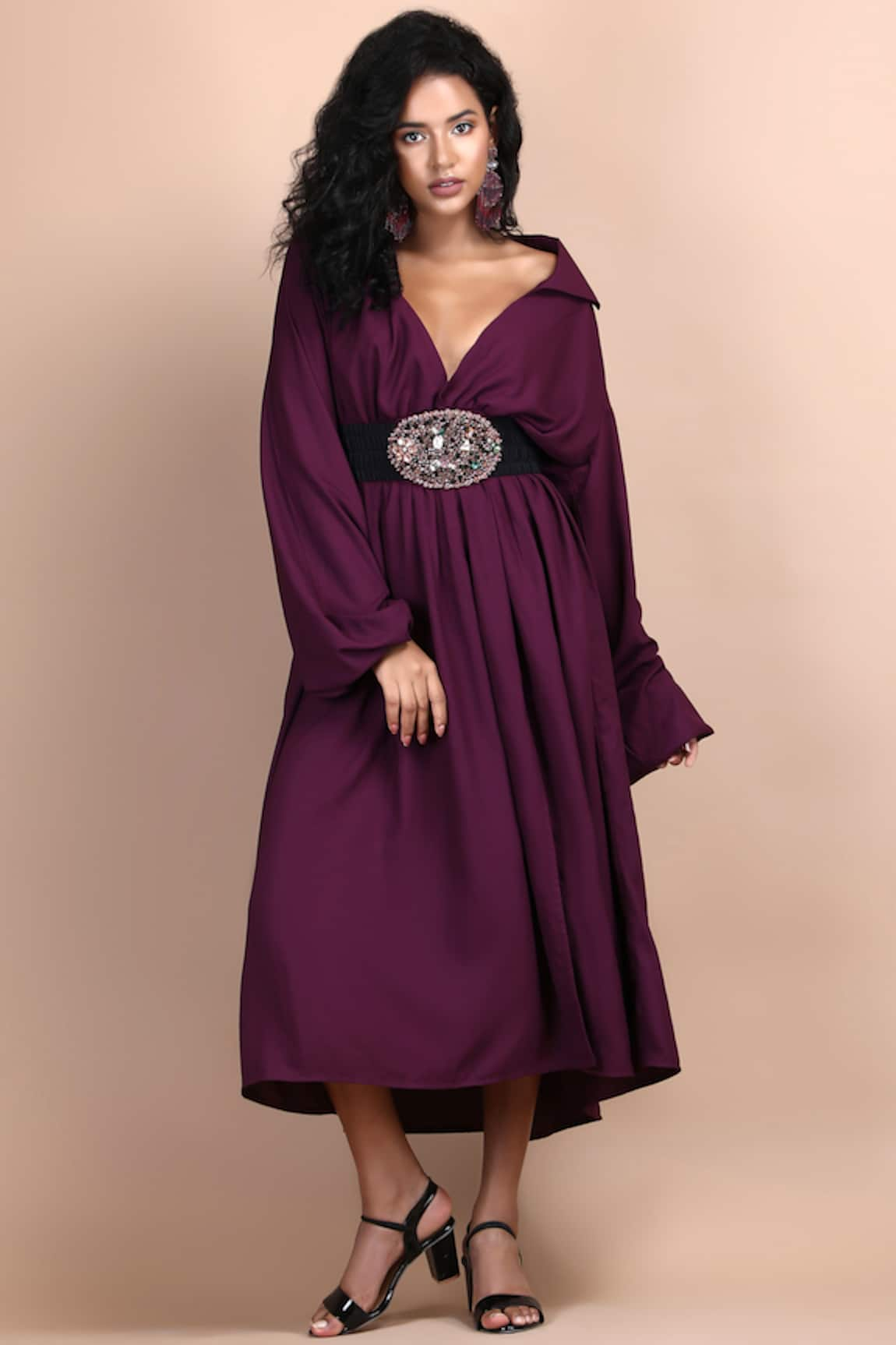 LABEL IVISH Hyacinth Deep V Neck Dress With Belt