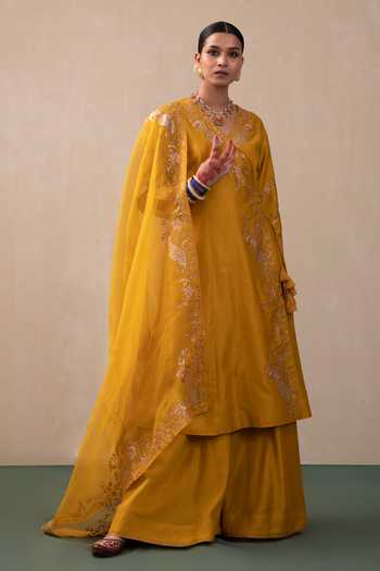 Pink City by Sarika Peacock Hand Embroidered Angrakha Kurta Sharara Set 