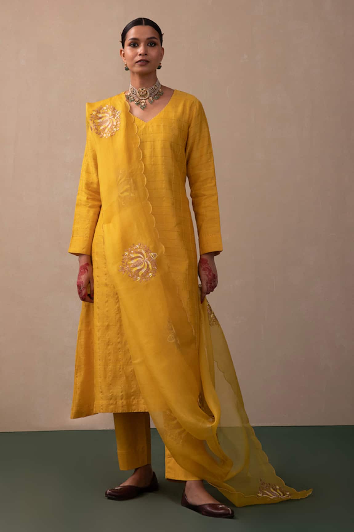 Pink City By Sarika Silk Chanderi Chequered Kurta Pant Set